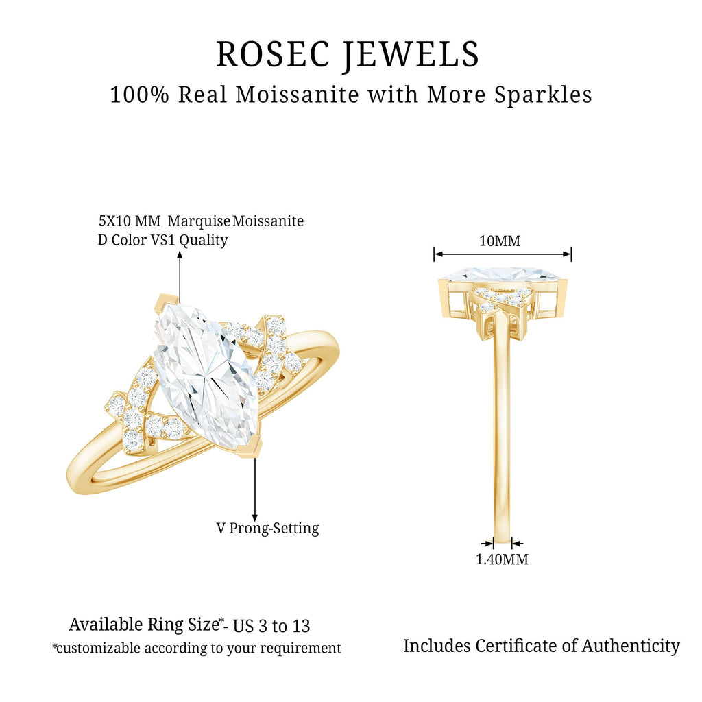 5X10 MM Moissanite Marquise Engagement Ring in Split Shank