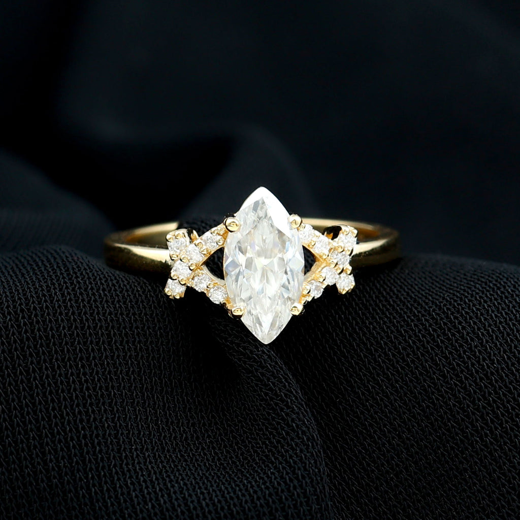 5X10 MM Moissanite Marquise Engagement Ring in Split Shank