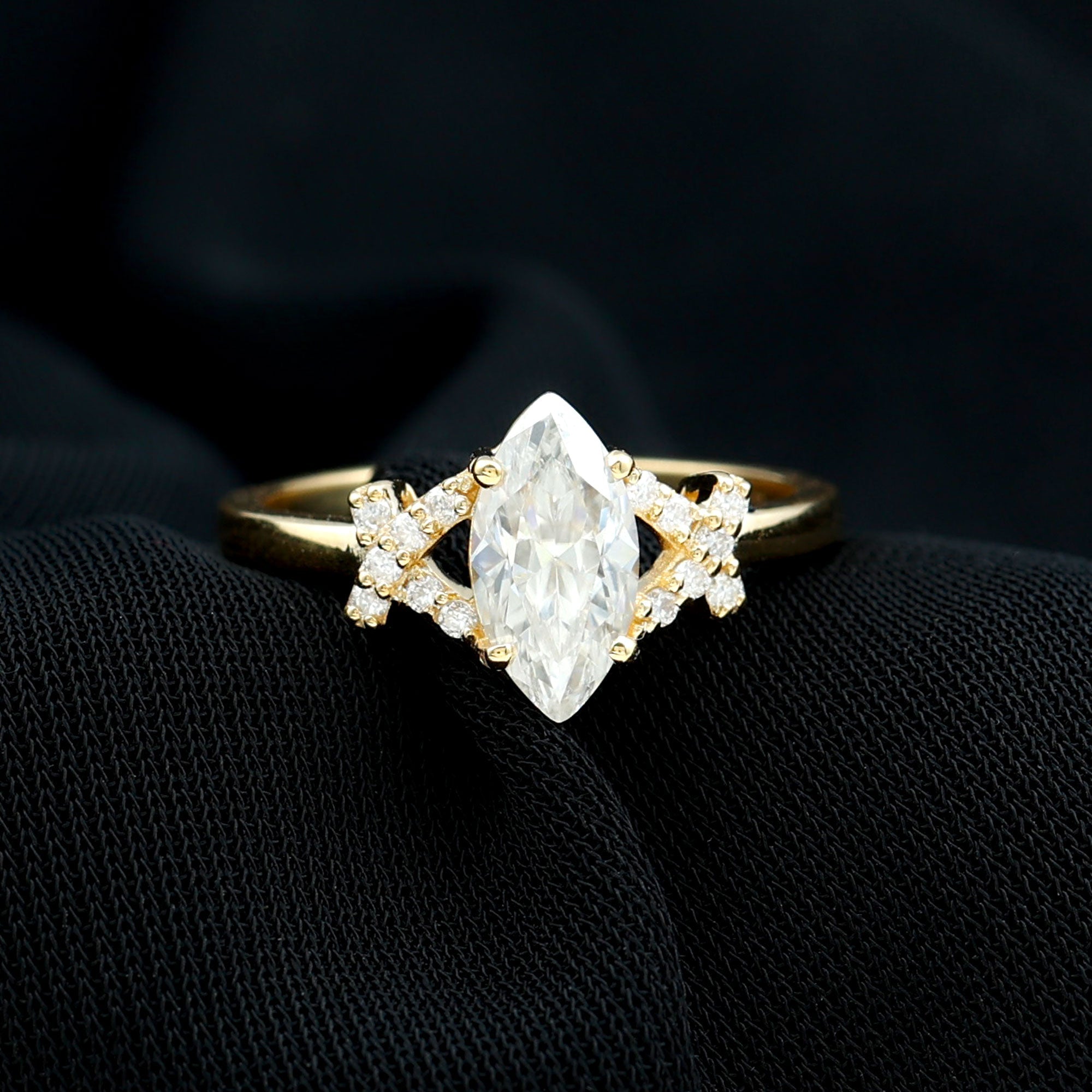 5X10 MM Moissanite Marquise Engagement Ring in Split Shank