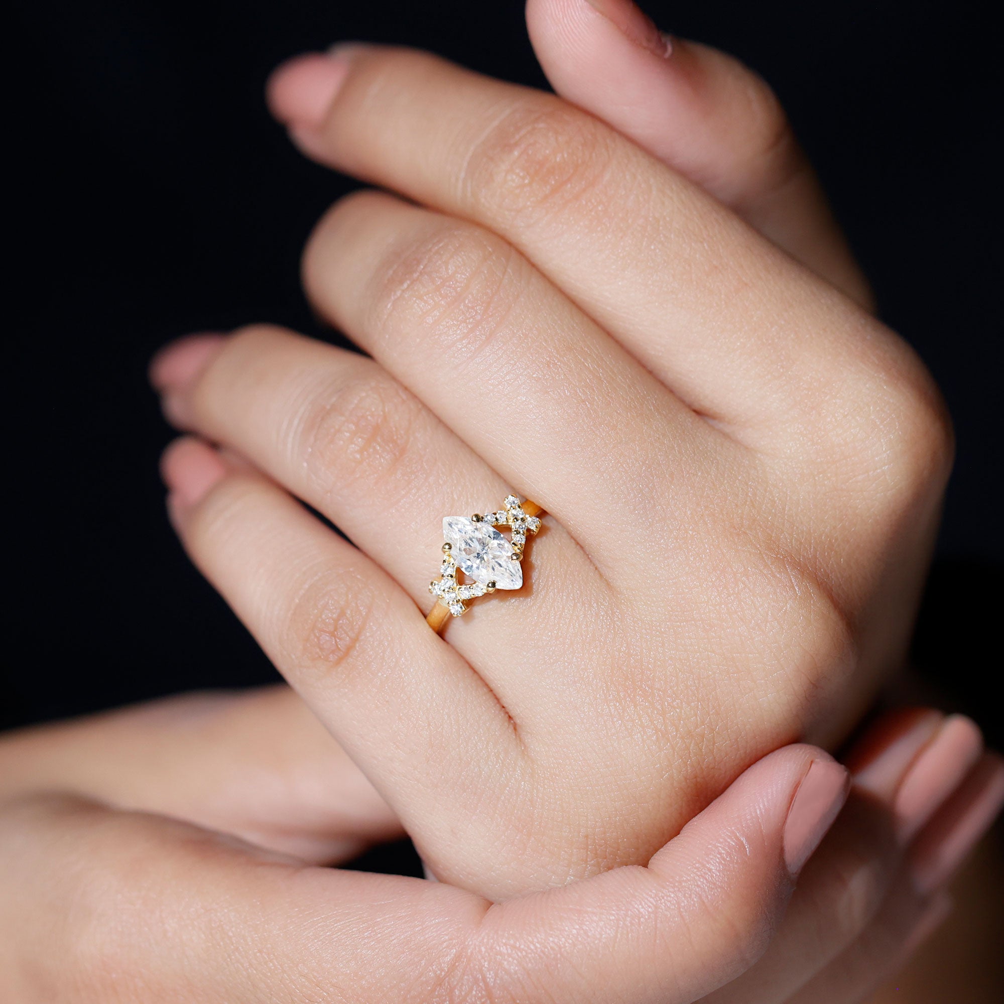 5X10 MM Moissanite Marquise Engagement Ring in Split Shank