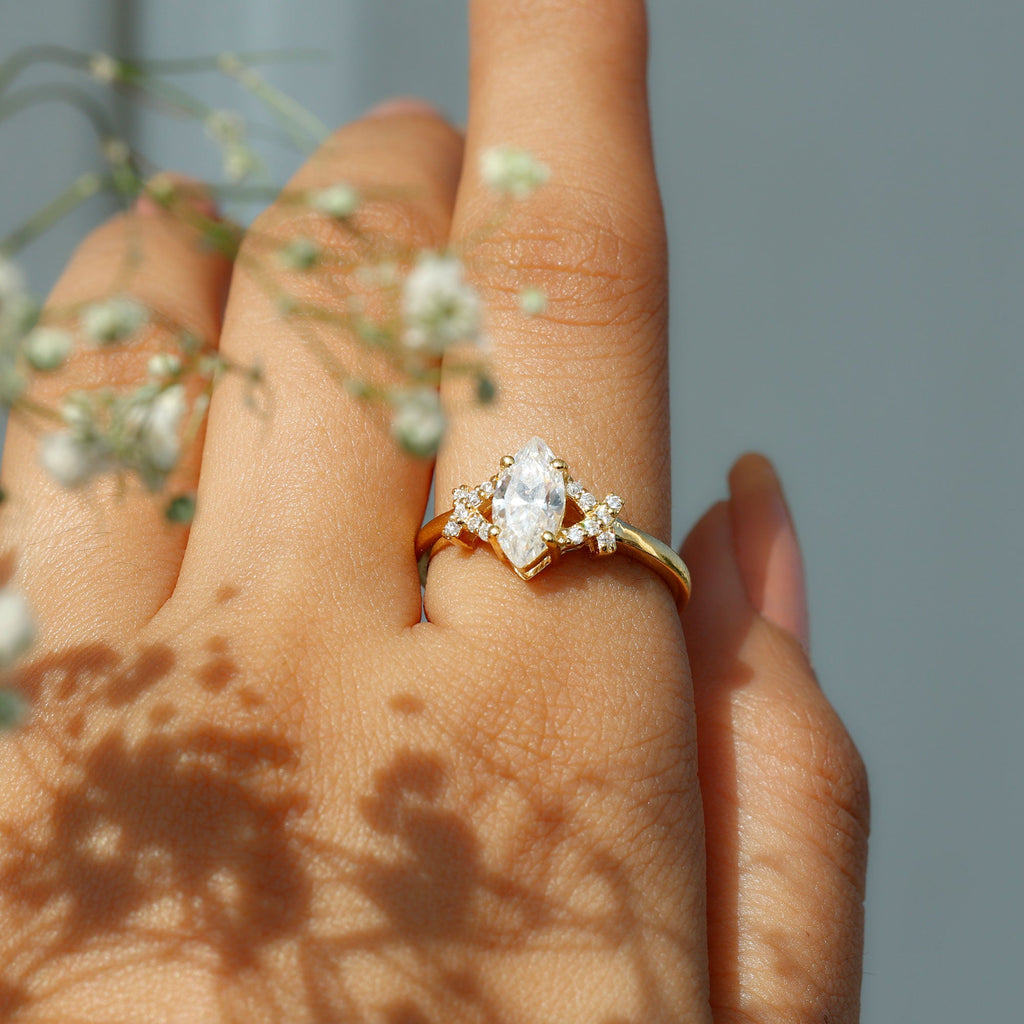 5X10 MM Moissanite Marquise Engagement Ring in Split Shank