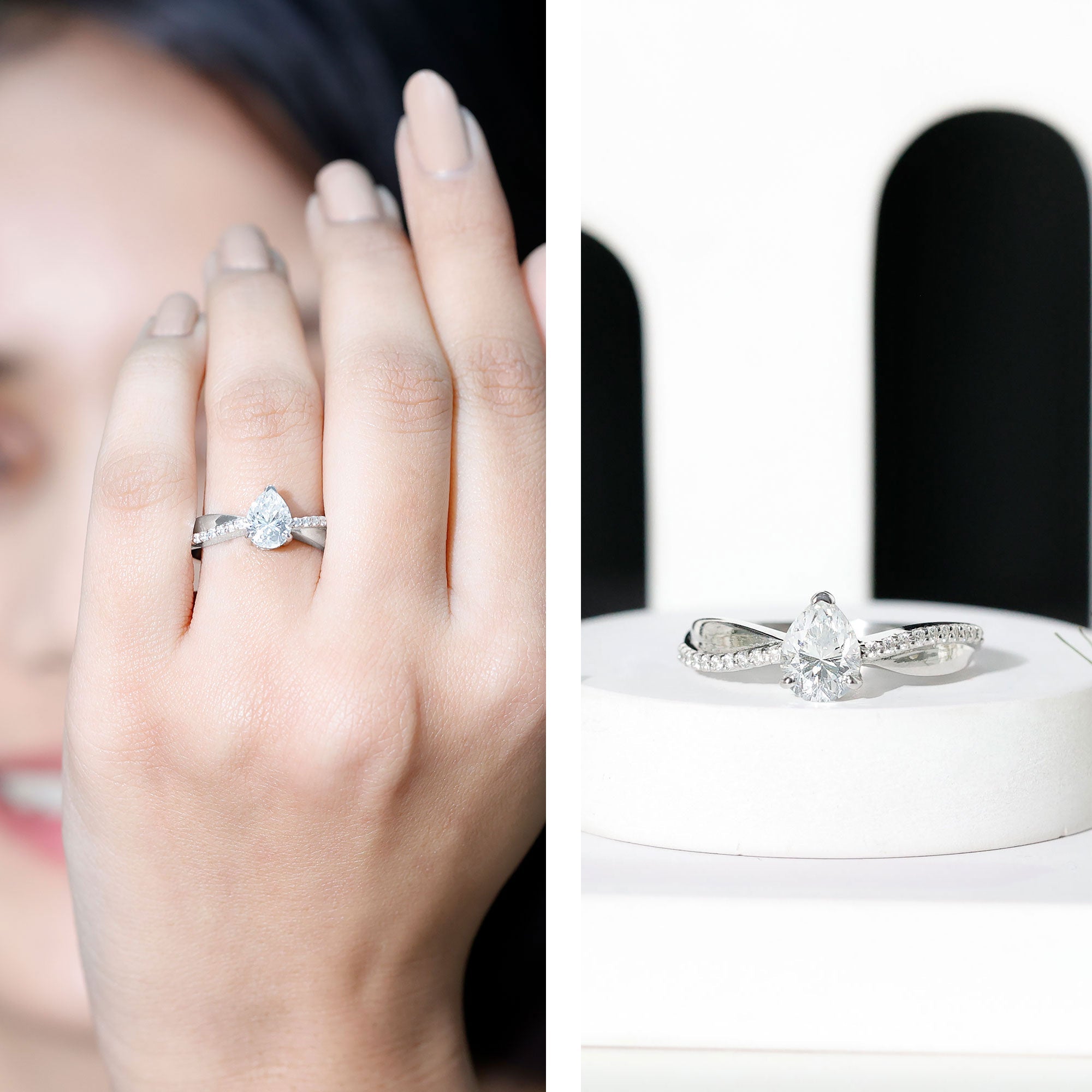 6X8 MM Pear Shape Moissanite Solitaire Engagement Ring