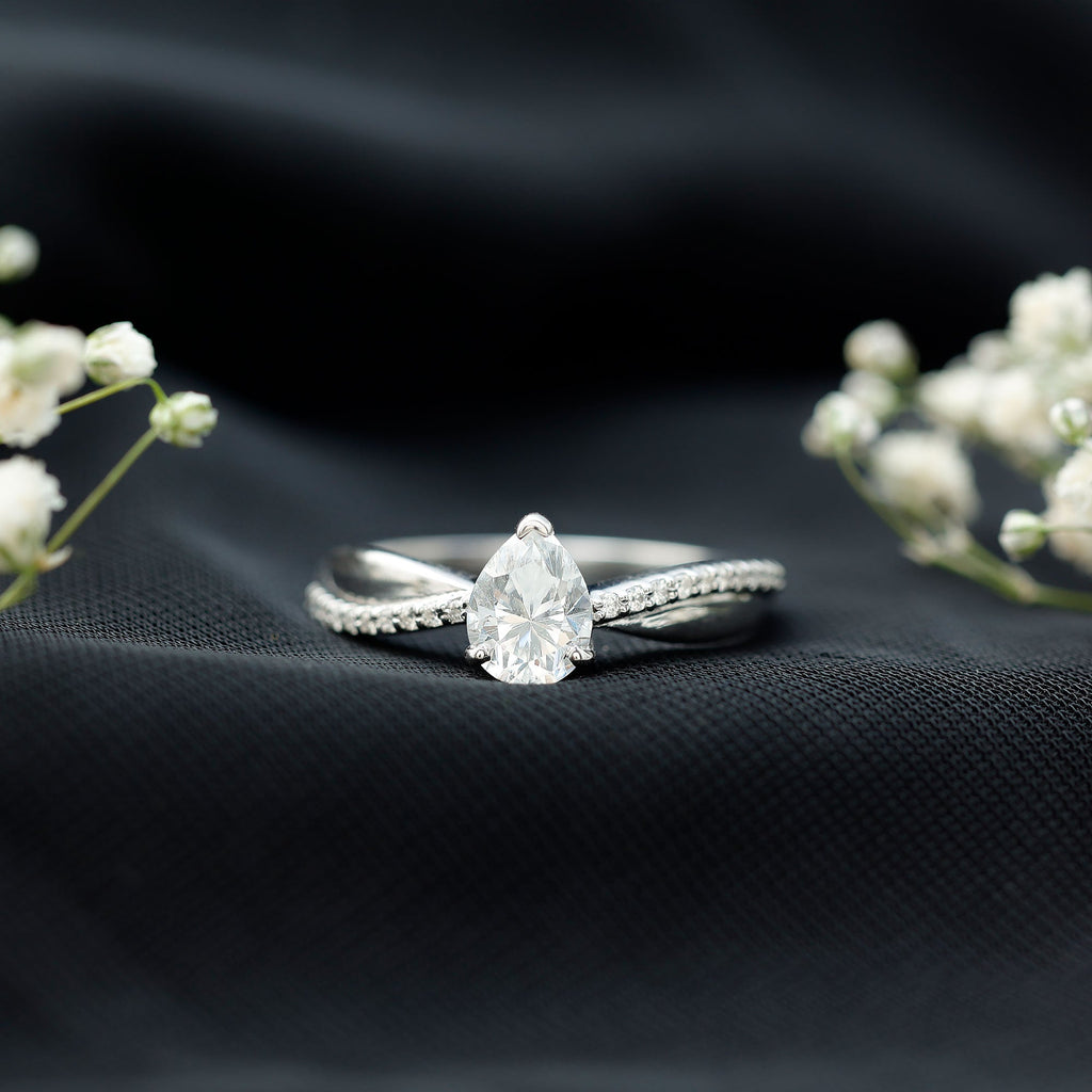 6X8 MM Pear Shape Moissanite Solitaire Engagement Ring