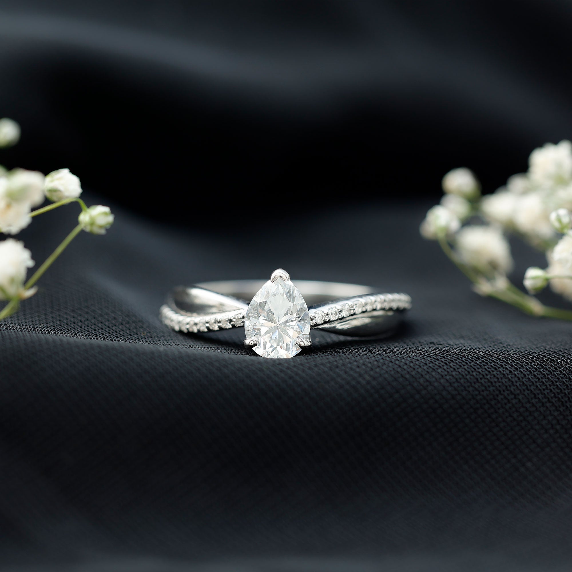 6X8 MM Pear Shape Moissanite Solitaire Engagement Ring
