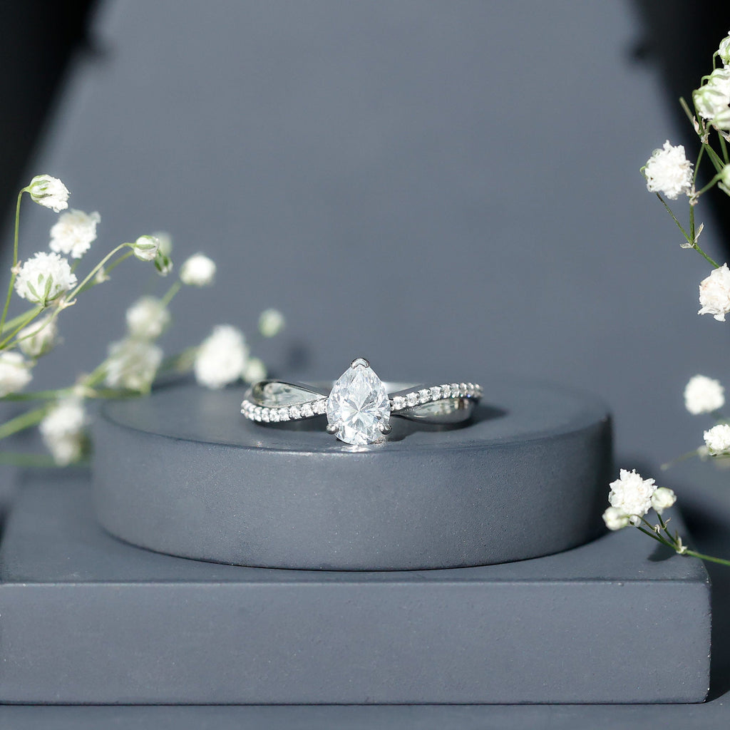 6X8 MM Pear Shape Moissanite Solitaire Engagement Ring