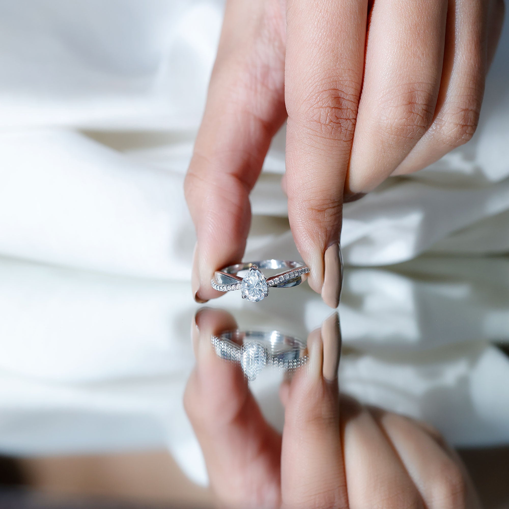 6X8 MM Pear Shape Moissanite Solitaire Engagement Ring