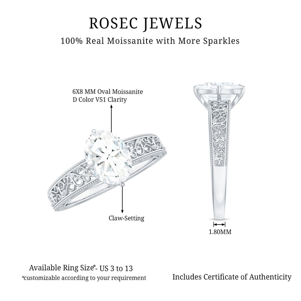 6X8mm Moissanite Oblong Engagement Ring with Filigree Shank