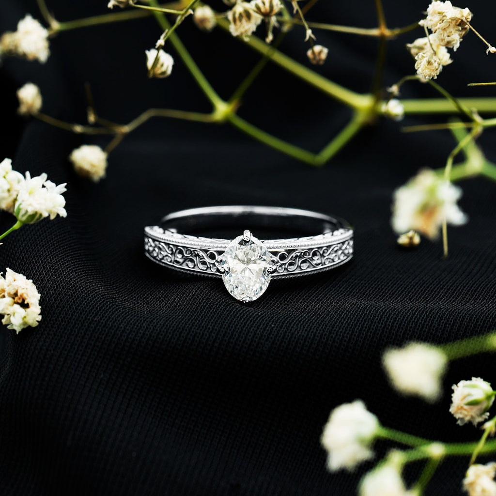 6X8mm Moissanite Oblong Engagement Ring with Filigree Shank