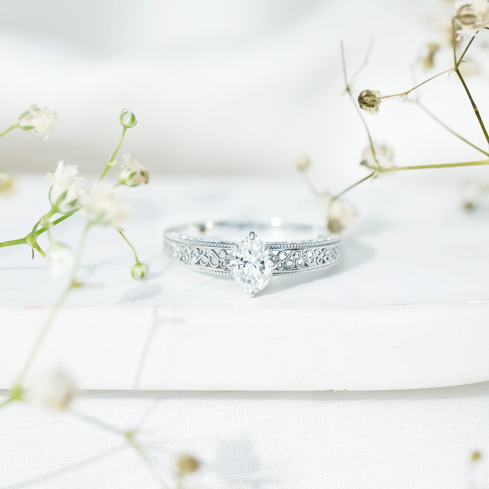 6X8mm Moissanite Oblong Engagement Ring with Filigree Shank