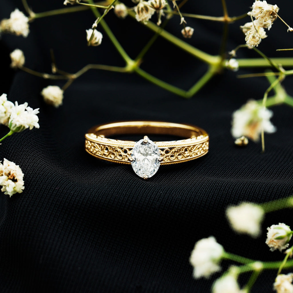 6X8mm Moissanite Oblong Engagement Ring with Filigree Shank