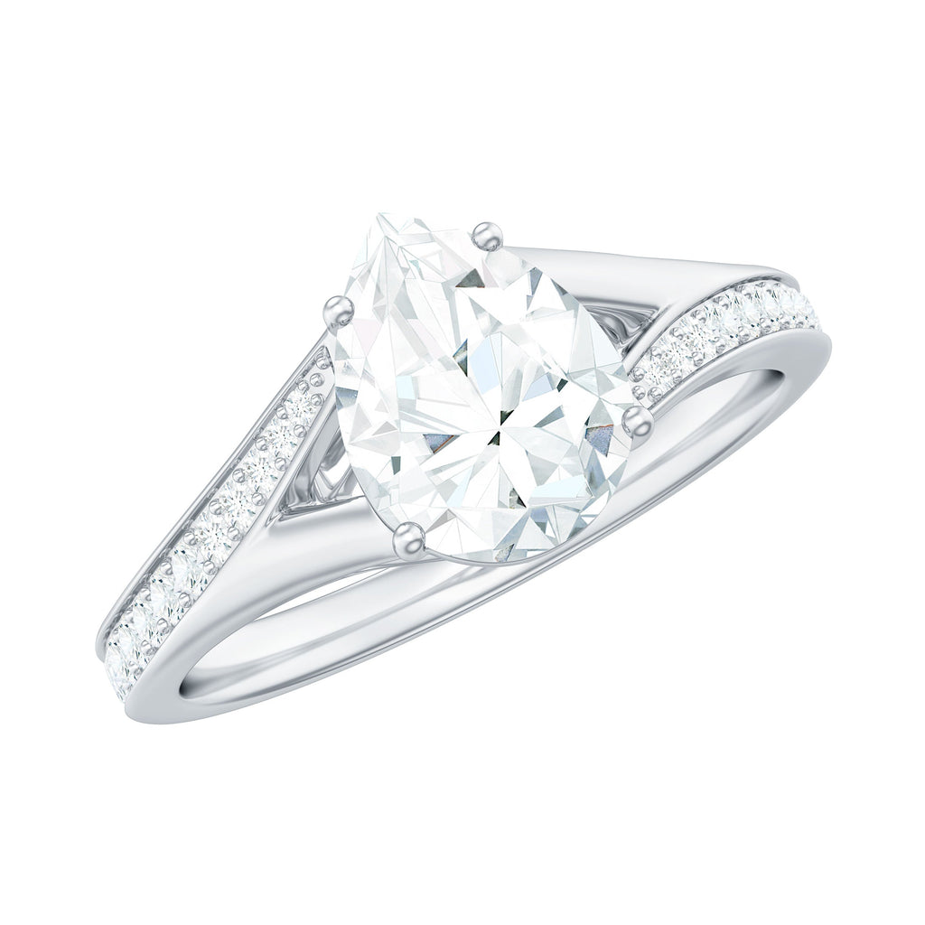6X8mm Pear Cut Moissanite Solitaire Engagement Ring with Split Shank