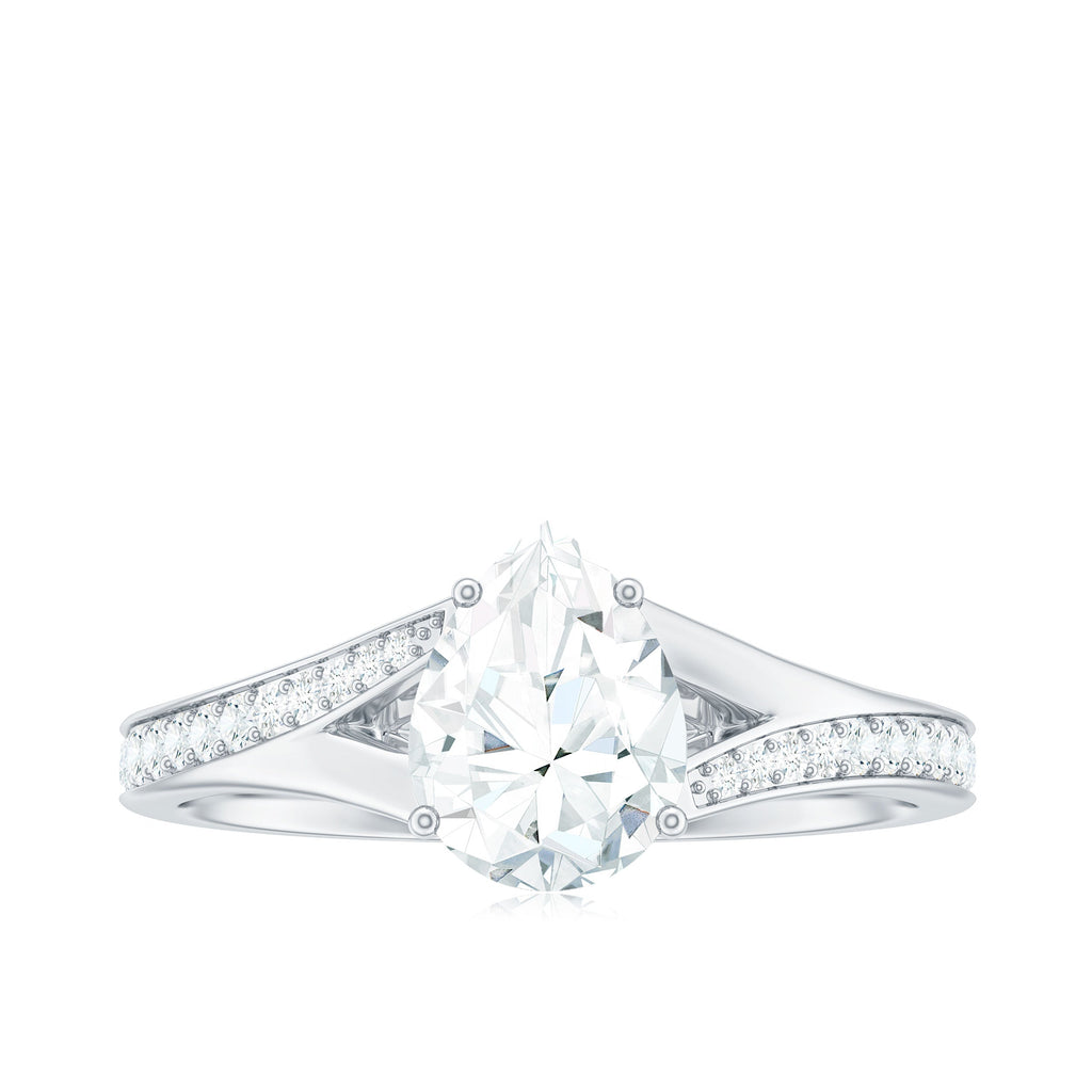 6X8mm Pear Cut Moissanite Solitaire Engagement Ring with Split Shank