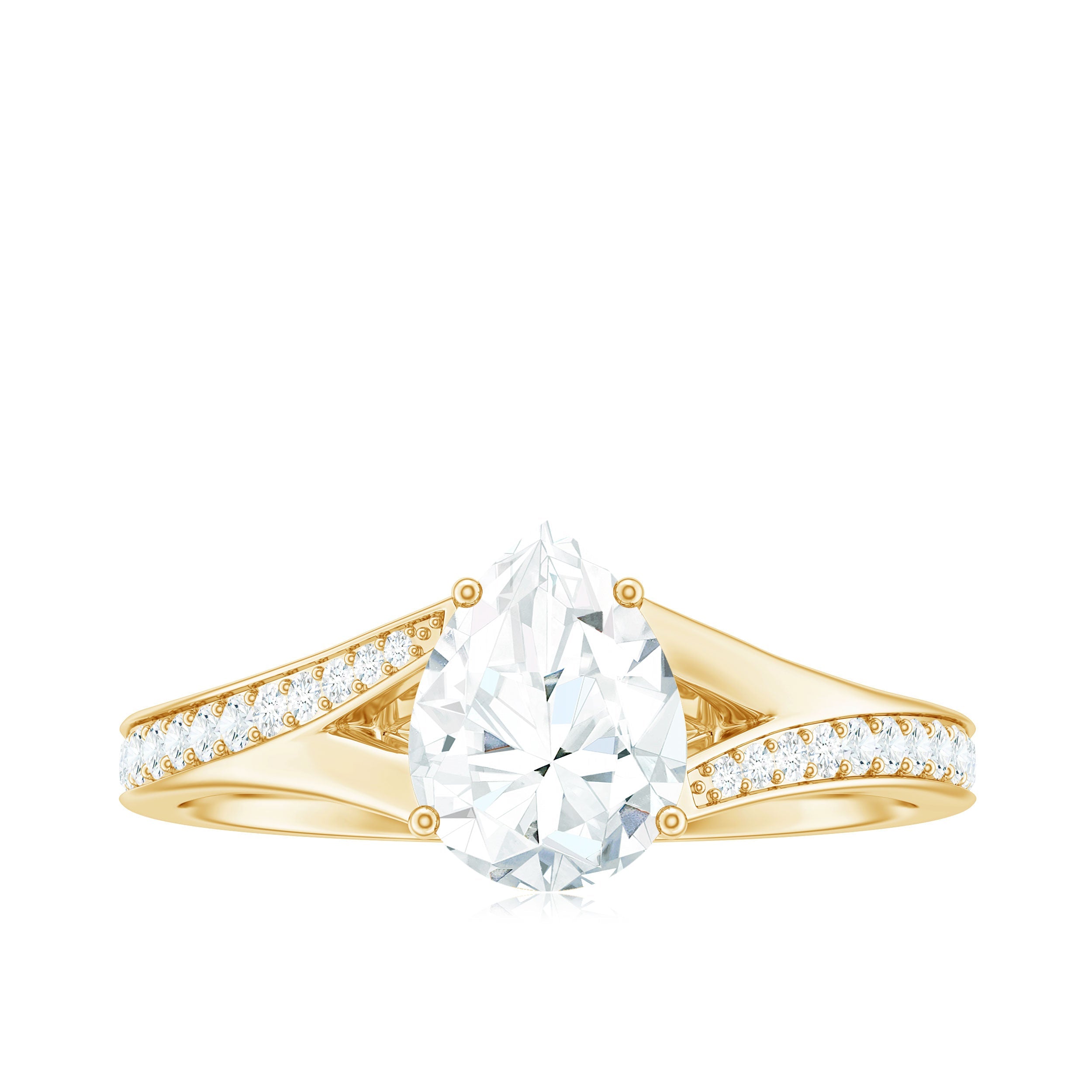 6X8mm Pear Cut Moissanite Solitaire Engagement Ring with Split Shank