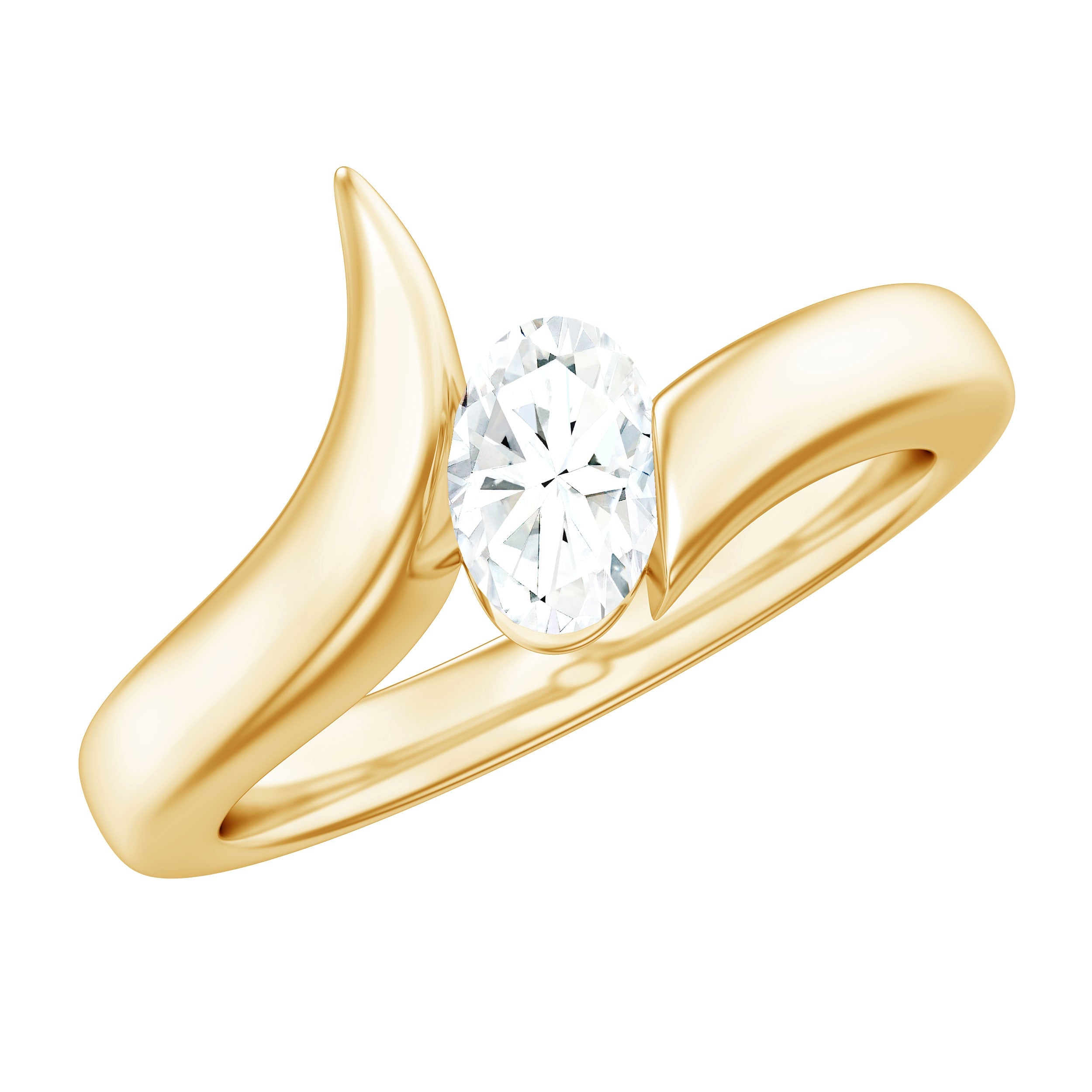4x6mm Oval Cut Moissanite Solitaire Bypass Ring