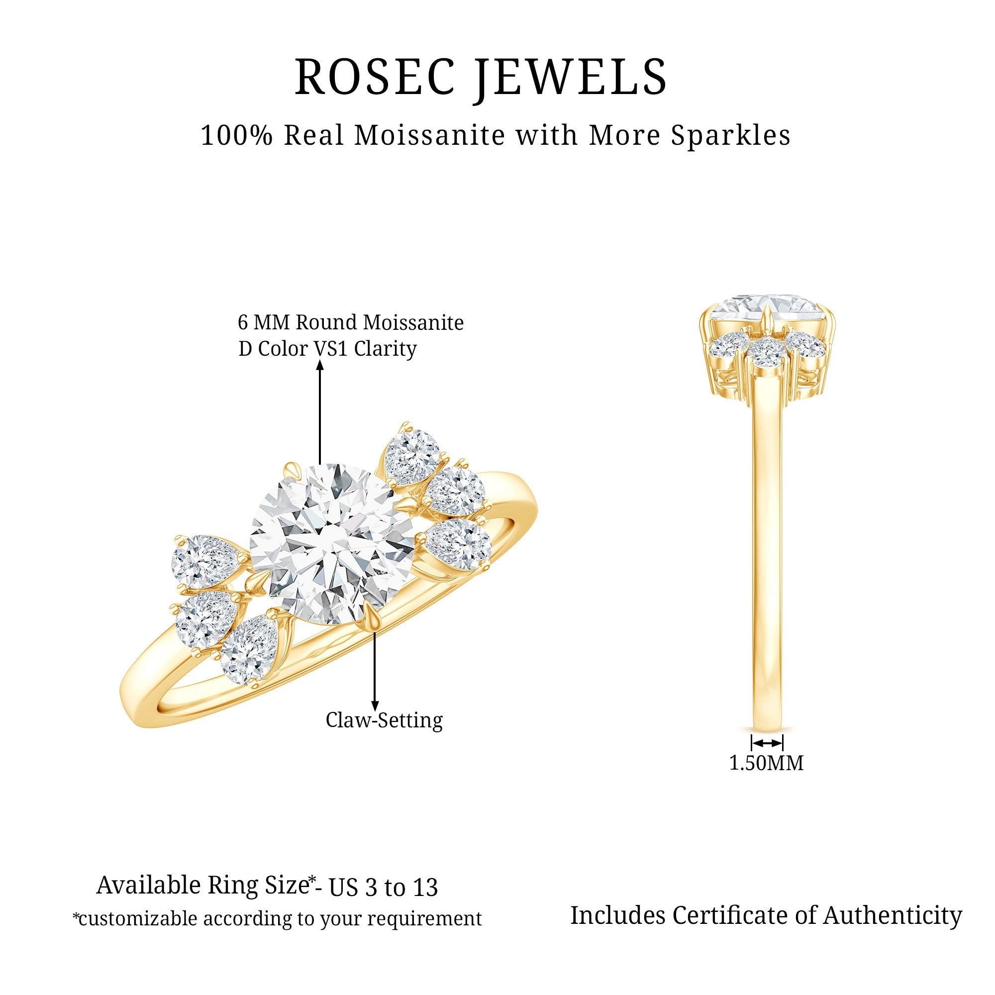 6mm Round Moissanite Minimal Solitaire Engagement Ring