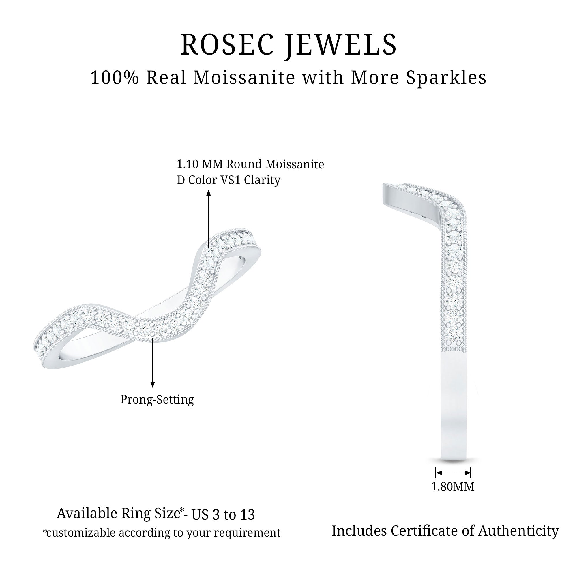 Certified Moissanite Curved Enhancer Band For Women