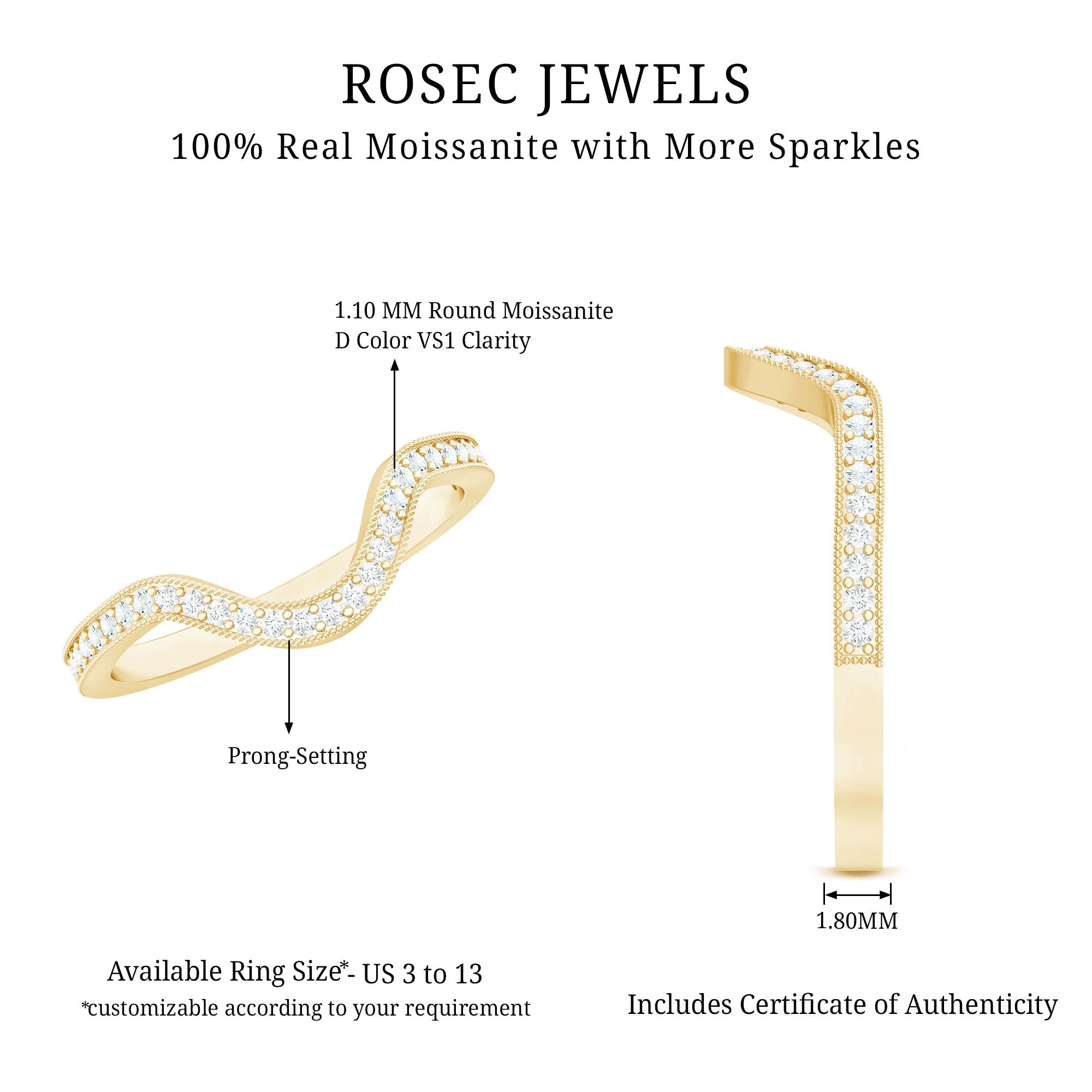 Certified Moissanite Curved Enhancer Band For Women