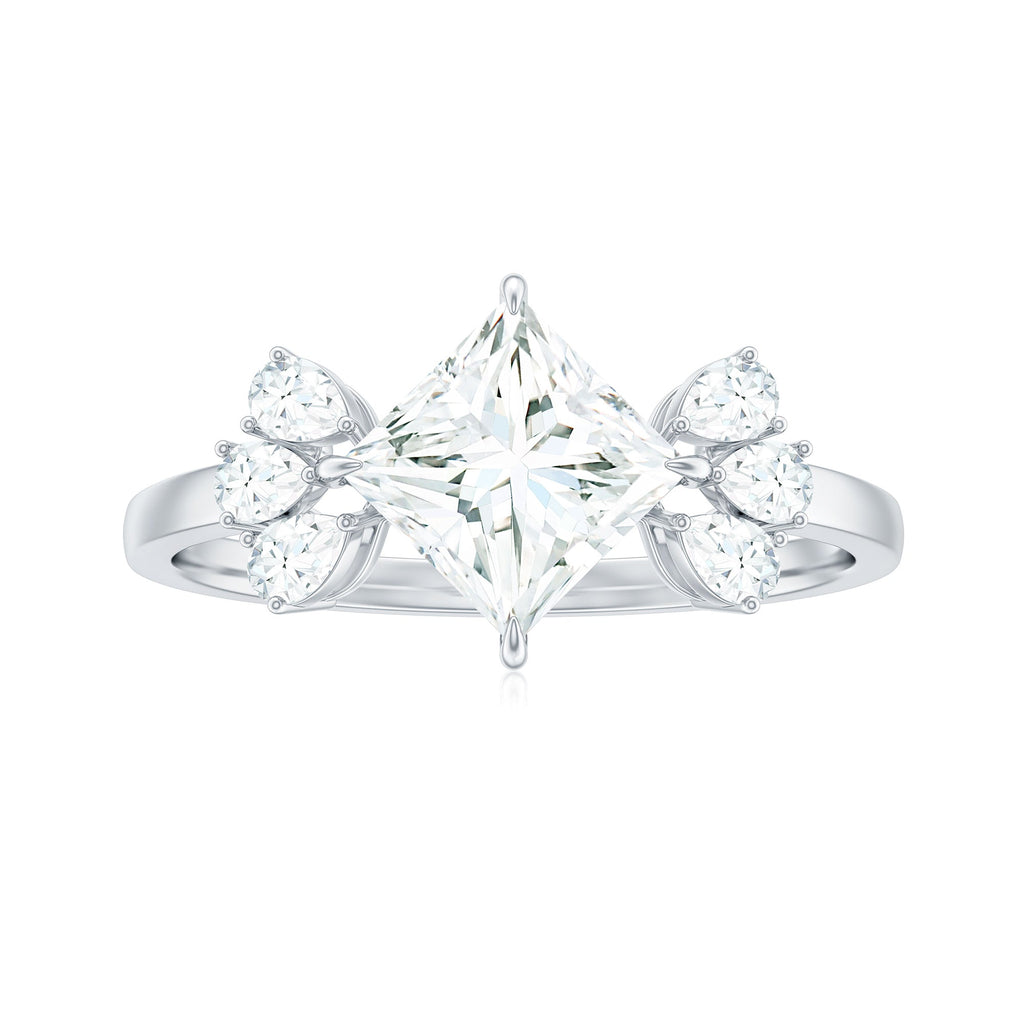 6 mm Princess Cut Moissanite Cluster Engagement Ring