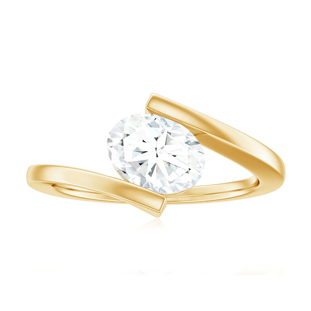 6X8mm Oval Moissanite Solitaire Engagement Ring with Bypass Shank
