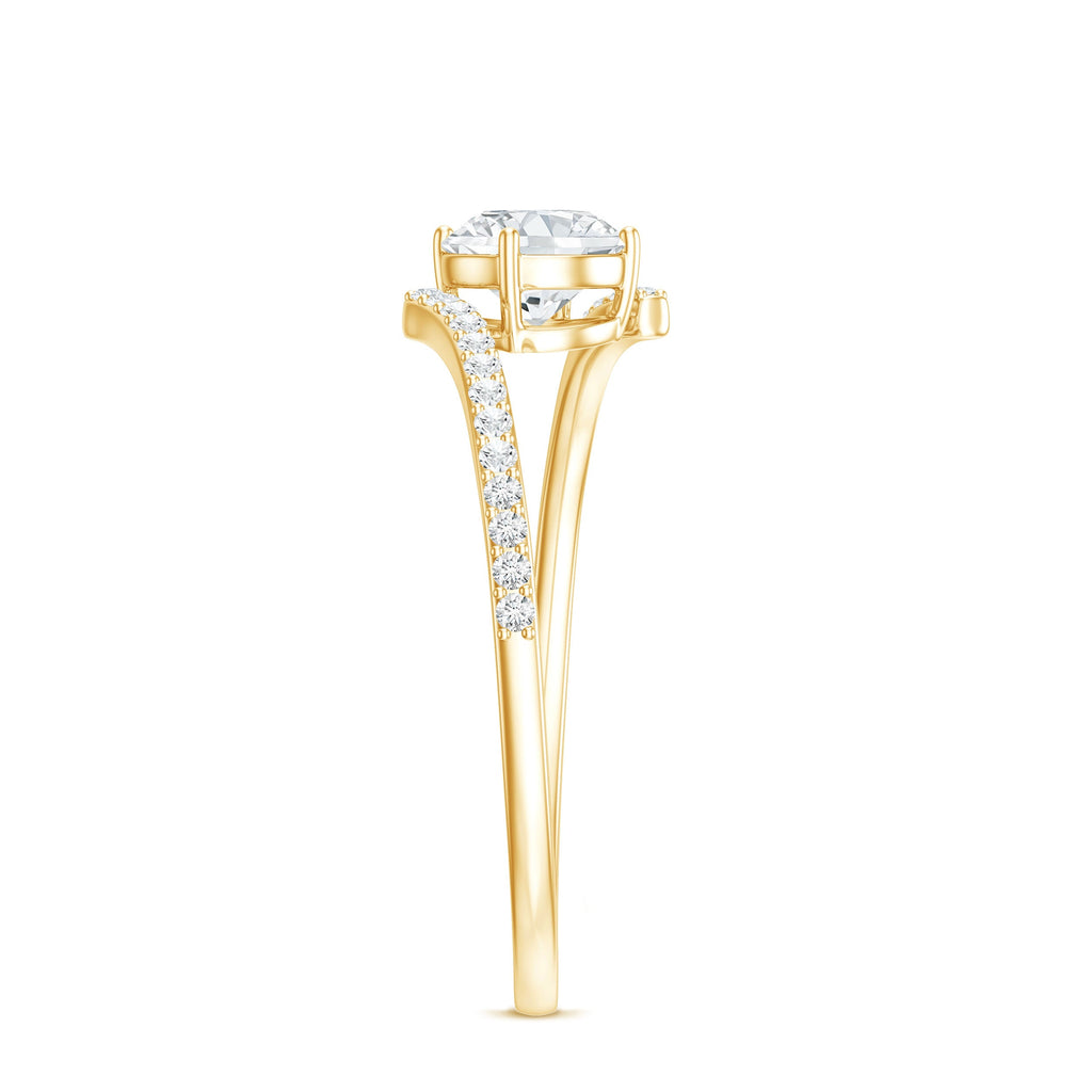 Certified Brilliant Cut Moissanite Solitaire Promise Ring with Bypass Shank