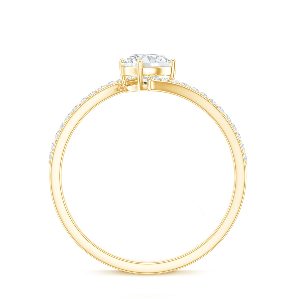 Certified Brilliant Cut Moissanite Solitaire Promise Ring with Bypass Shank