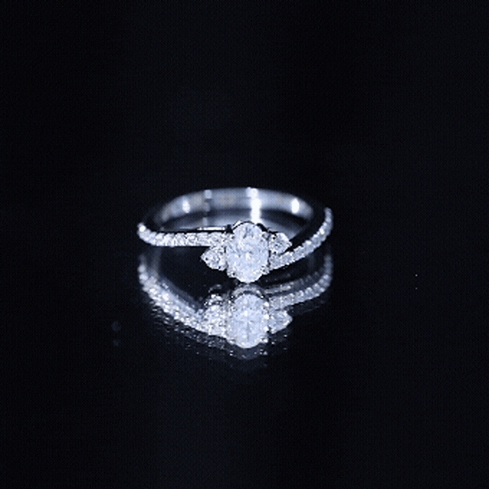 Oval Shape Moissanite Bypass Engagement Ring with Side Stones