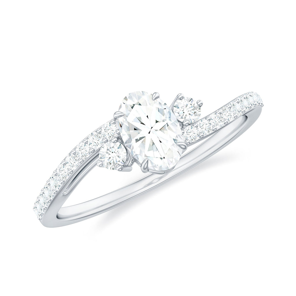 Oval Shape Moissanite Bypass Engagement Ring with Side Stones