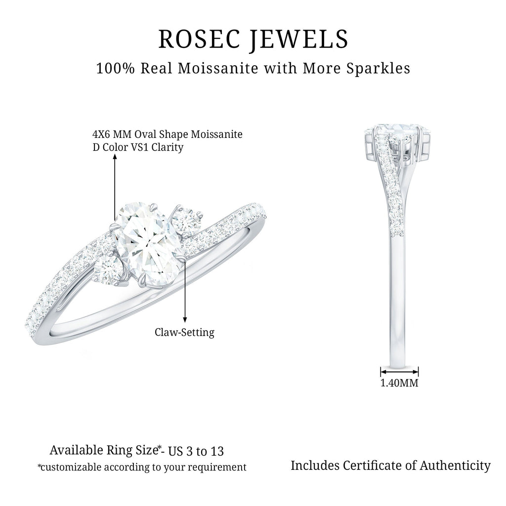 Oval Shape Moissanite Bypass Engagement Ring with Side Stones