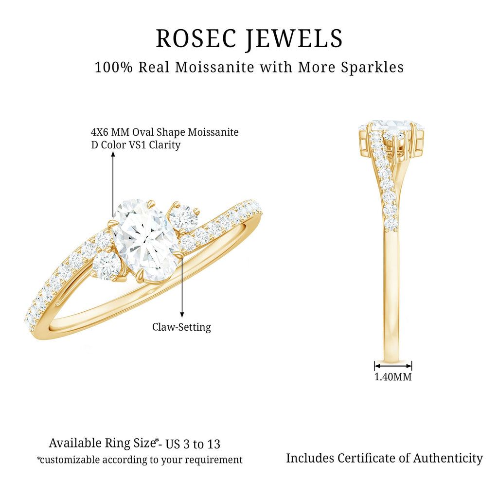 Oval Shape Moissanite Bypass Engagement Ring with Side Stones