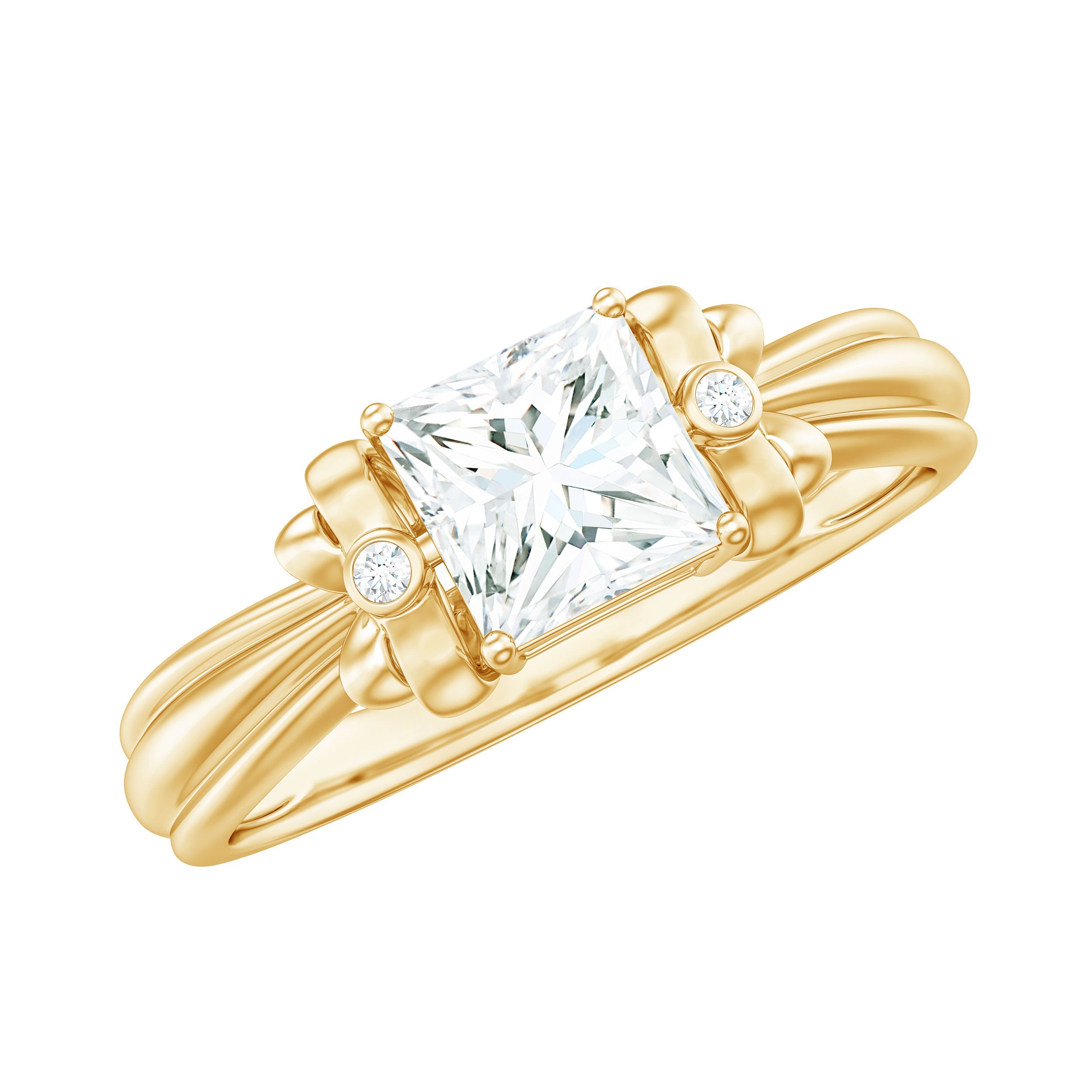 5 MM Princess Cut Certified Moissanite Designer Bow Engagement Ring