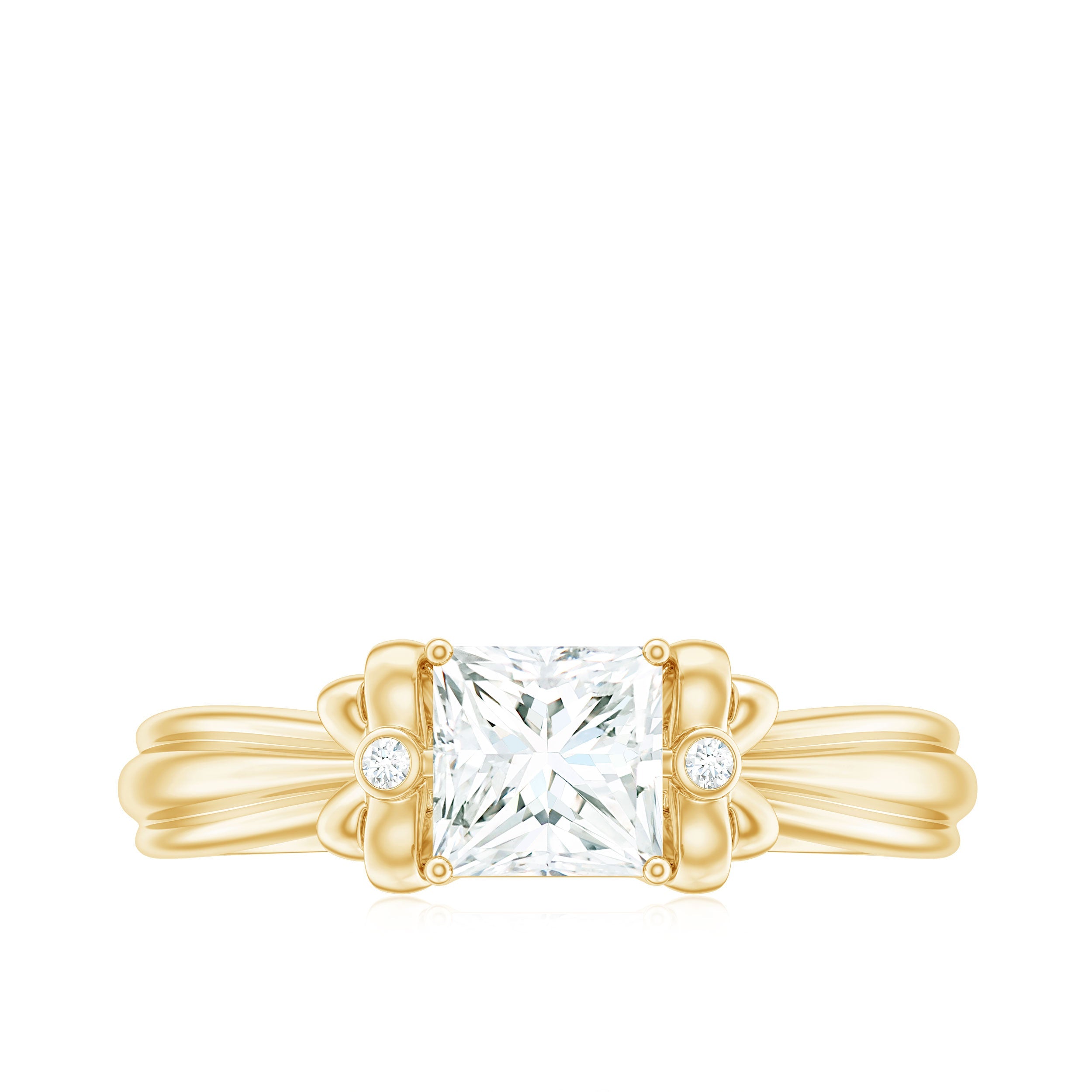 5 MM Princess Cut Certified Moissanite Designer Bow Engagement Ring