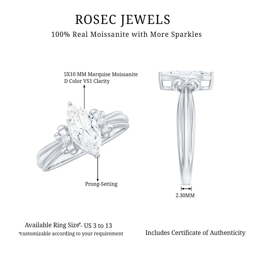 5x10mm Brilliant Cut Certified Moissanite Statement Ring