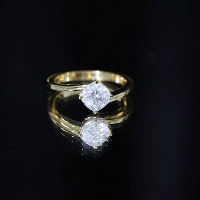 Cushion Cut Moissanite Solitaire Bypass Promise Ring in Gold