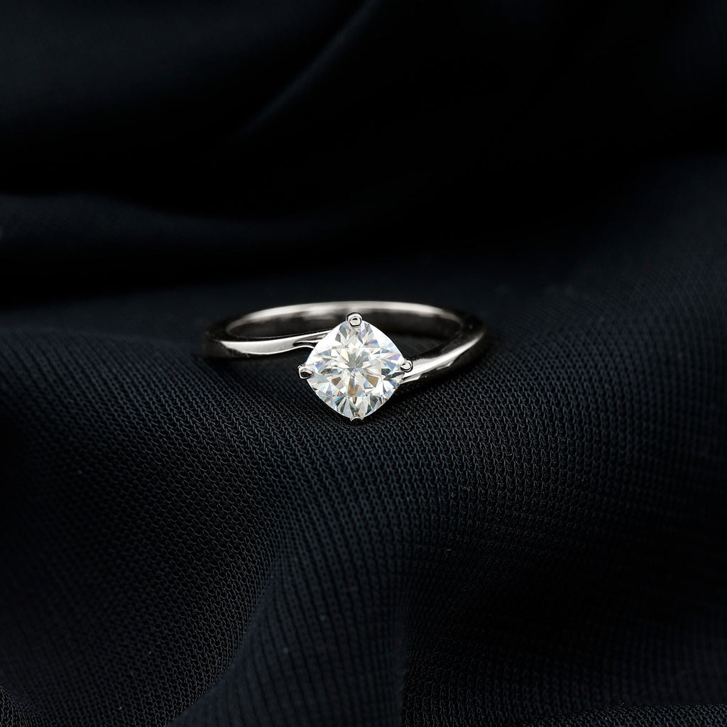 Cushion Cut Moissanite Solitaire Bypass Promise Ring in Gold