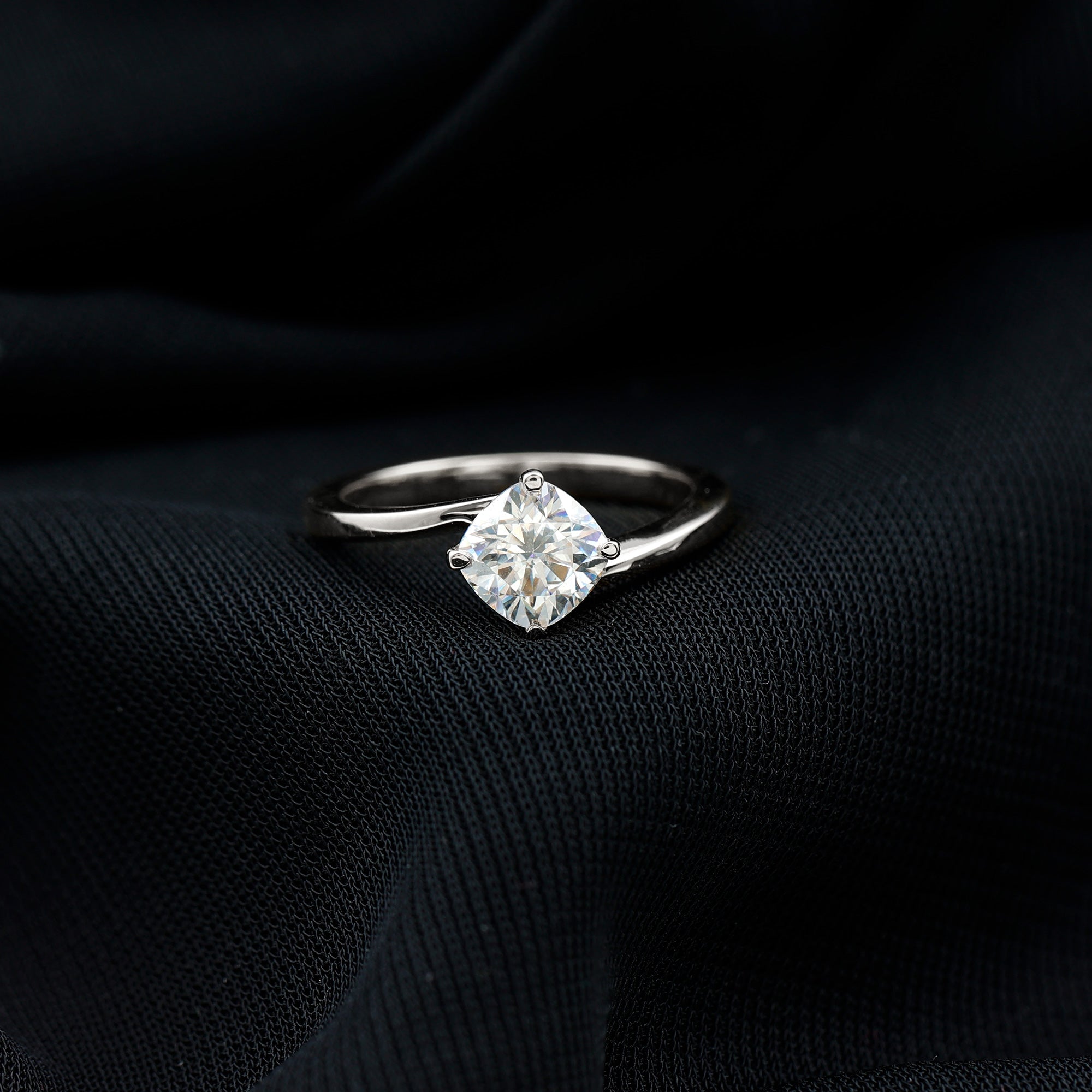 Cushion Cut Moissanite Solitaire Bypass Promise Ring in Gold