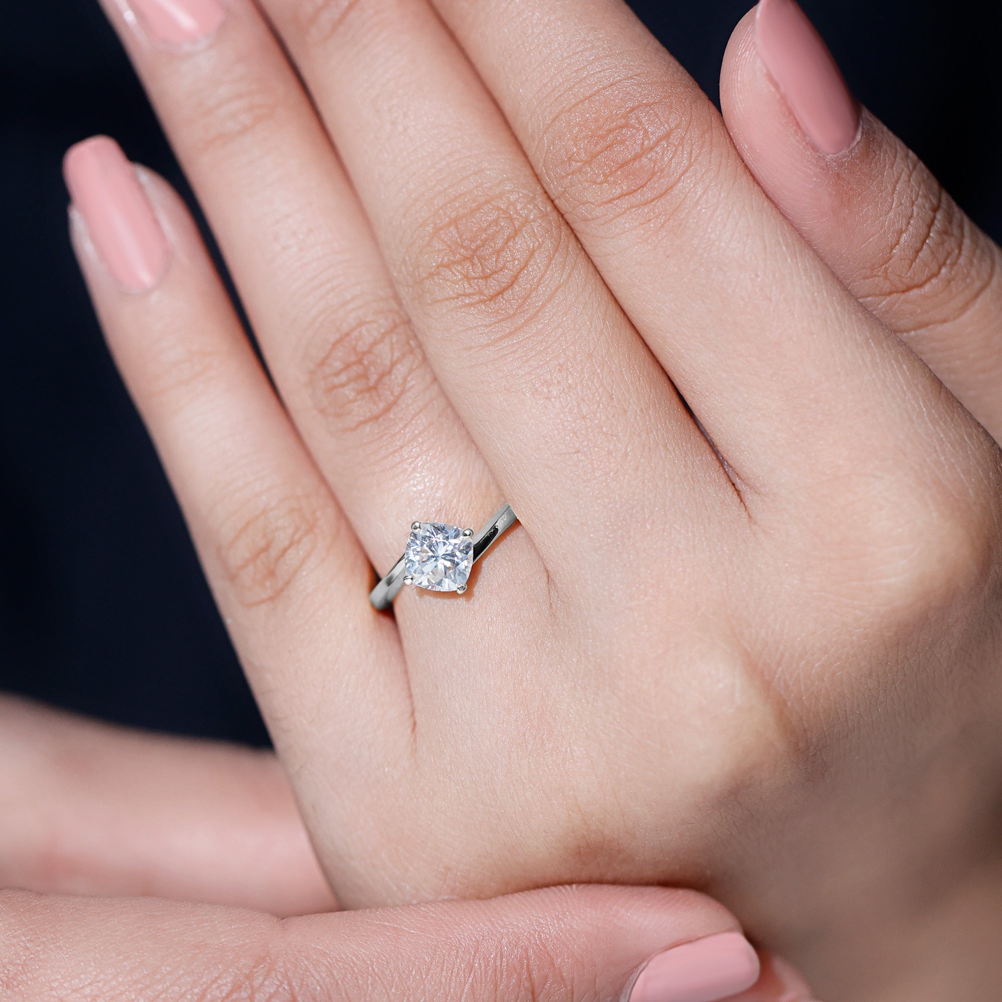 Cushion Cut Moissanite Solitaire Bypass Promise Ring in Gold