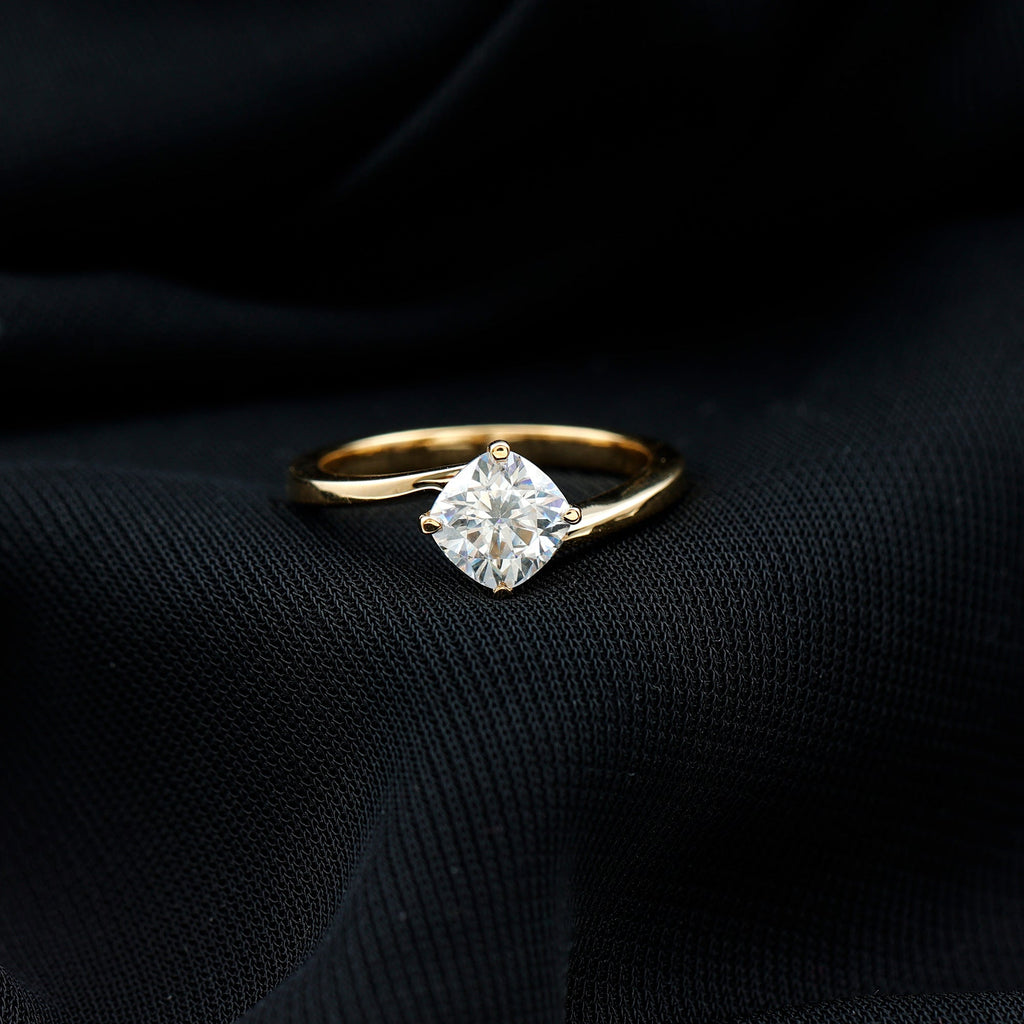 Cushion Cut Moissanite Solitaire Bypass Promise Ring in Gold