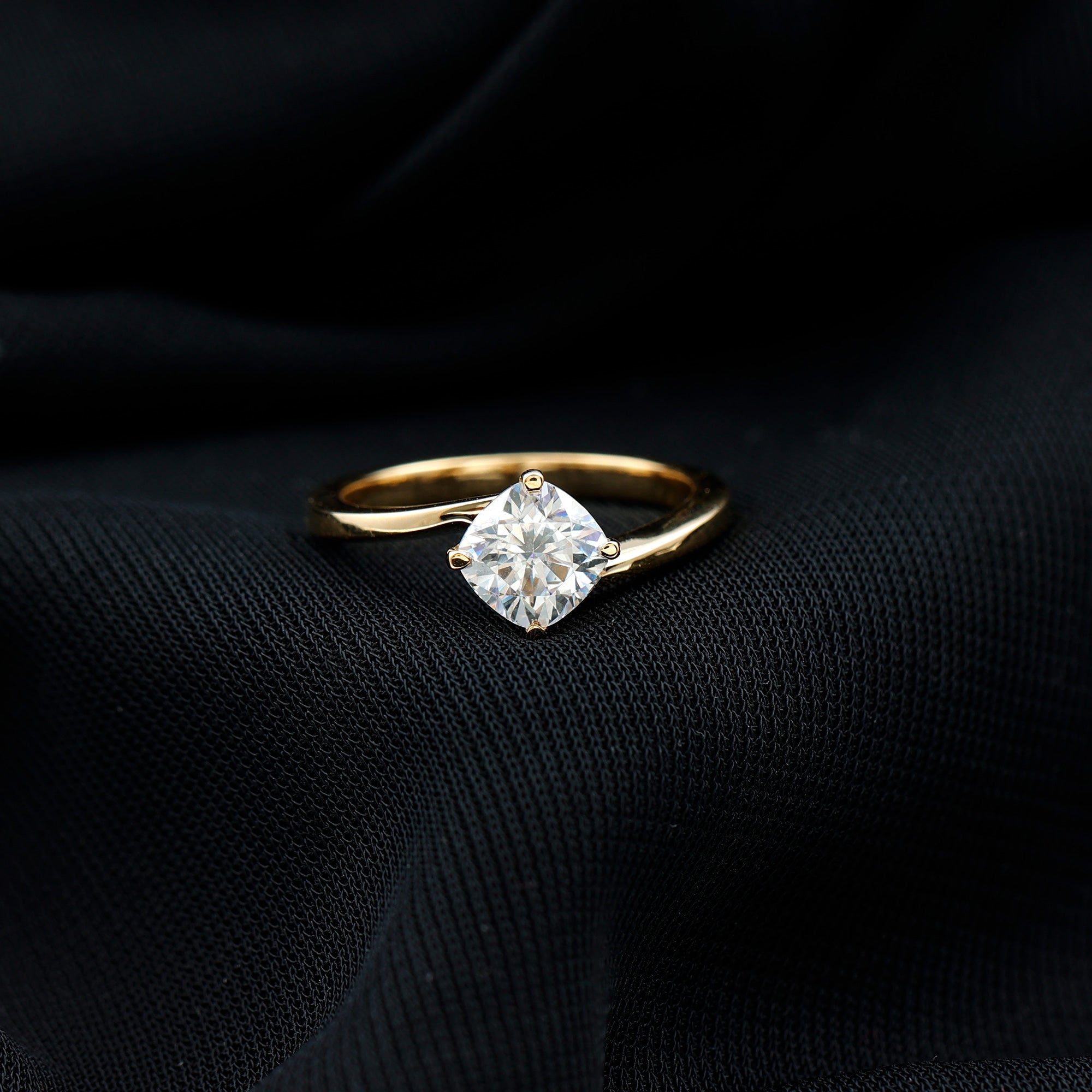 Cushion Cut Moissanite Solitaire Bypass Promise Ring in Gold