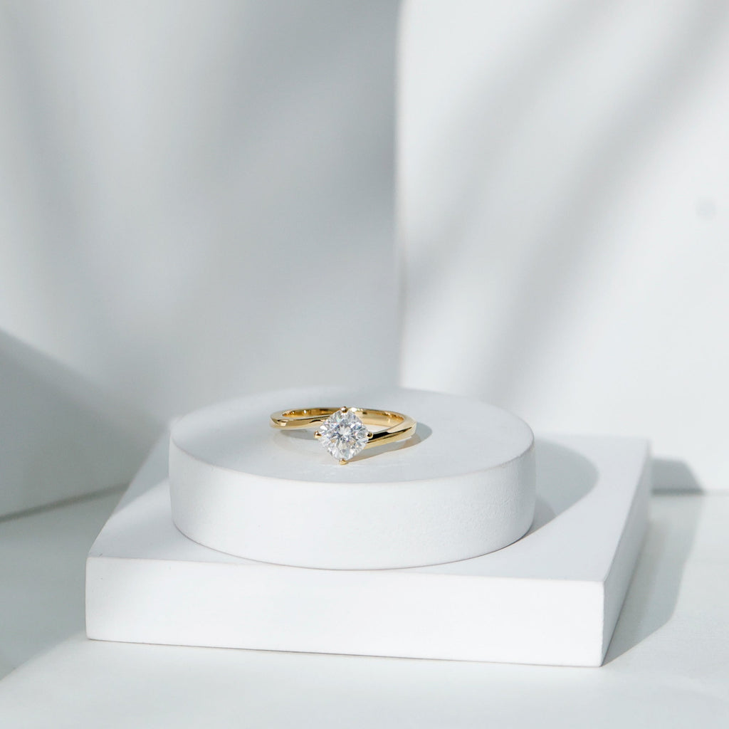 Cushion Cut Moissanite Solitaire Bypass Promise Ring in Gold