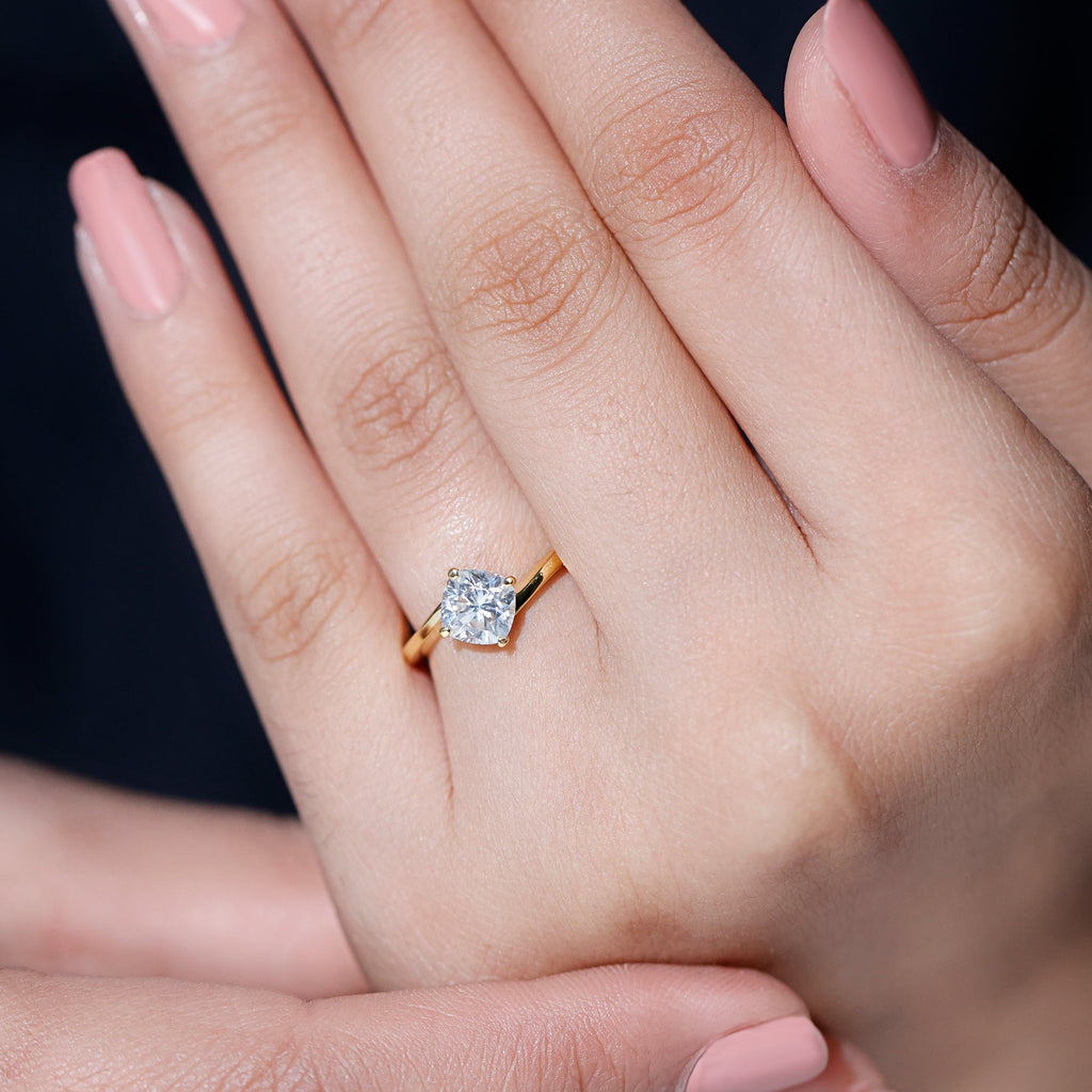 Cushion Cut Moissanite Solitaire Bypass Promise Ring in Gold