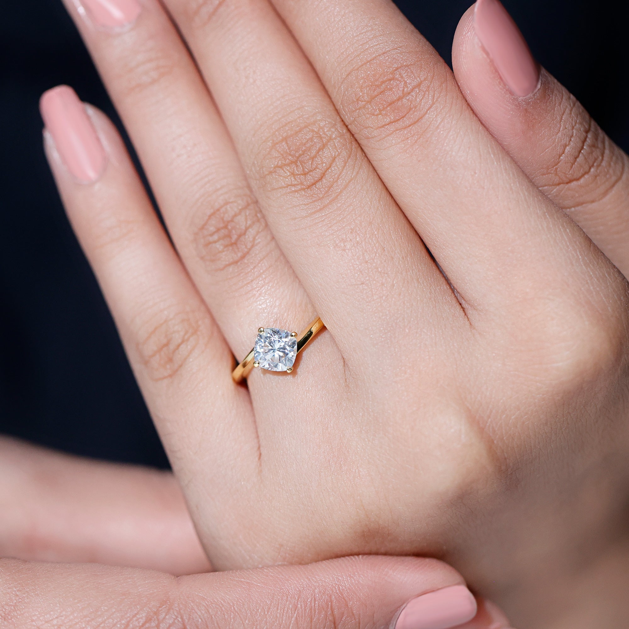 Cushion Cut Moissanite Solitaire Bypass Promise Ring in Gold