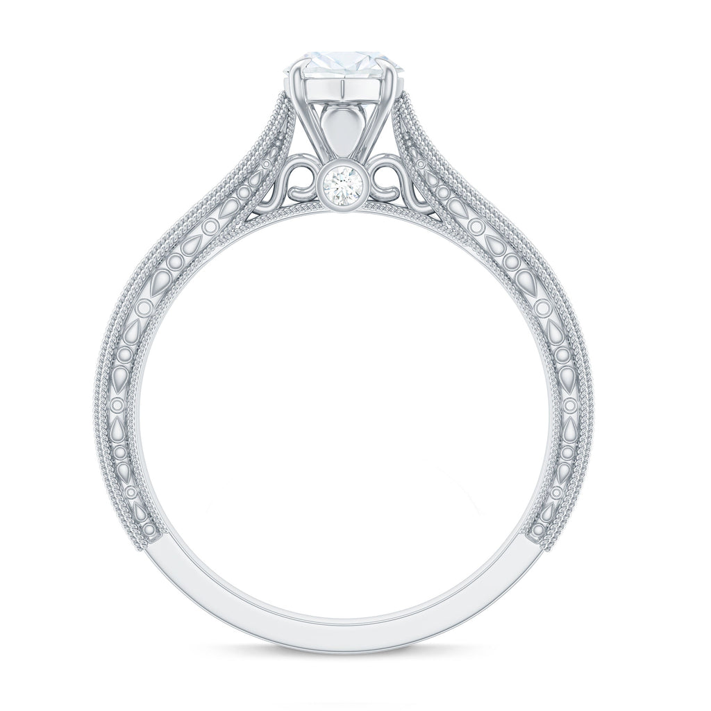 5x10mm Moissanite Marquise Engagement Ring with Leaf Engraved Shank