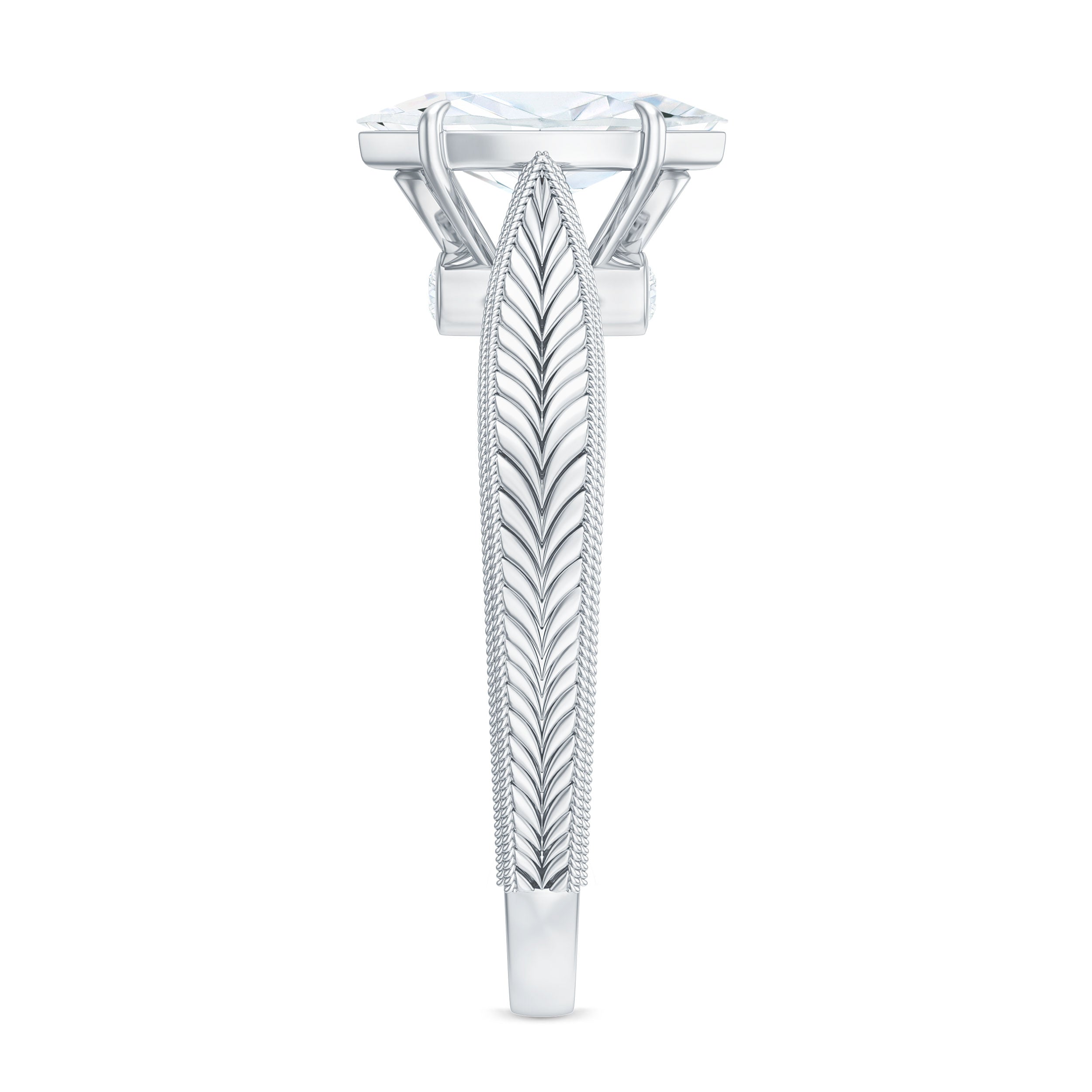 5x10mm Moissanite Marquise Engagement Ring with Leaf Engraved Shank