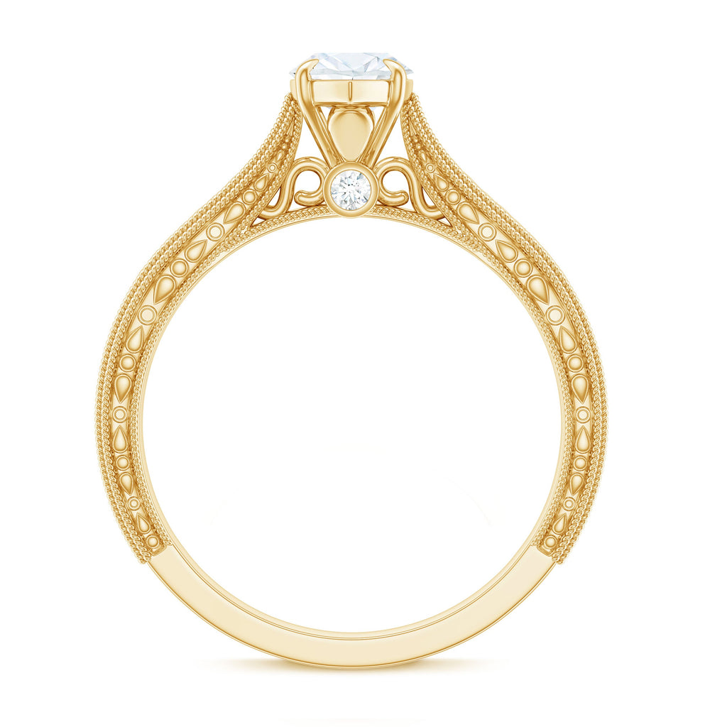 5x10mm Moissanite Marquise Engagement Ring with Leaf Engraved Shank