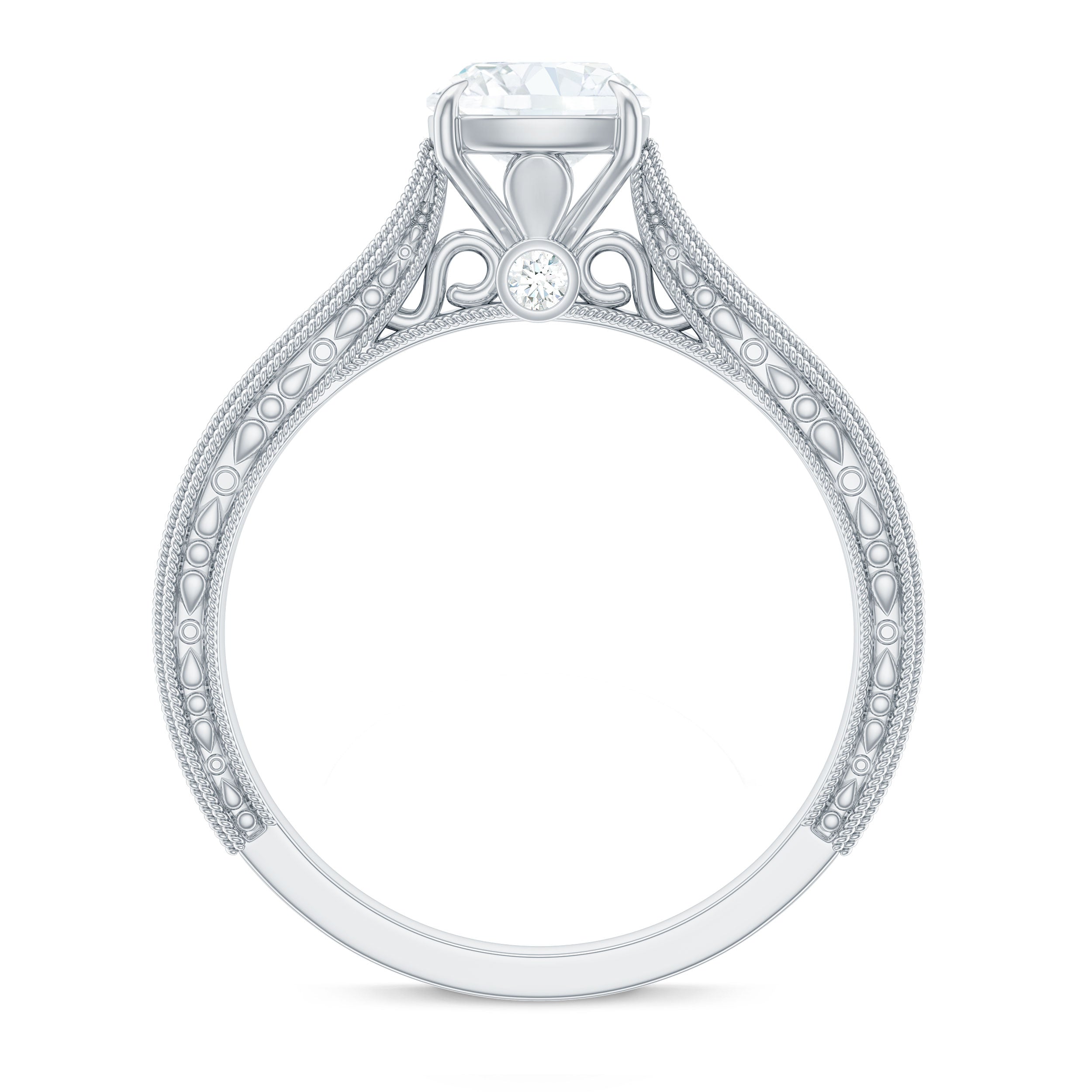 6 mm Cushion Cut Moissanite Solitaire Vintage Inspired Engagement Ring