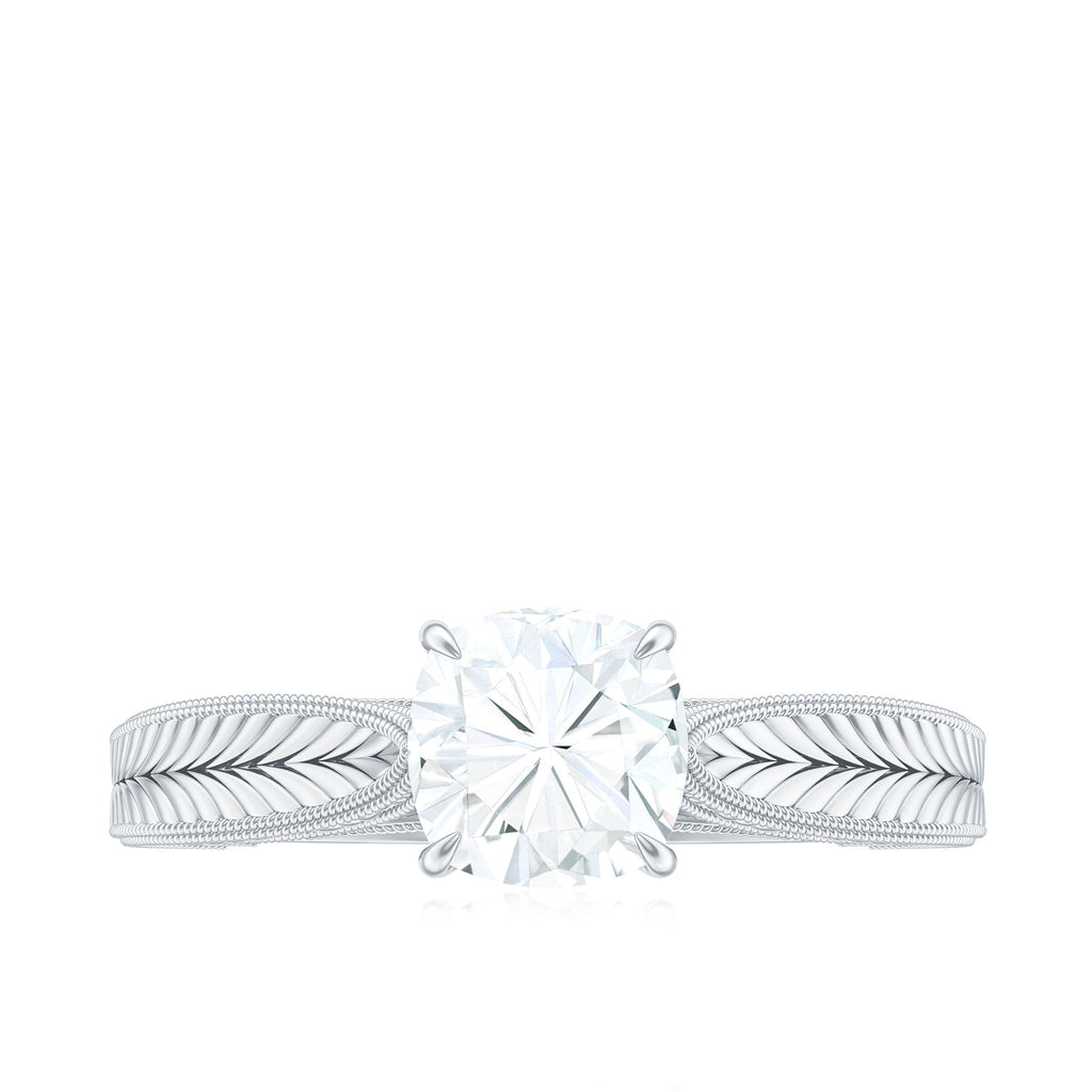 6 mm Cushion Cut Moissanite Solitaire Vintage Inspired Engagement Ring