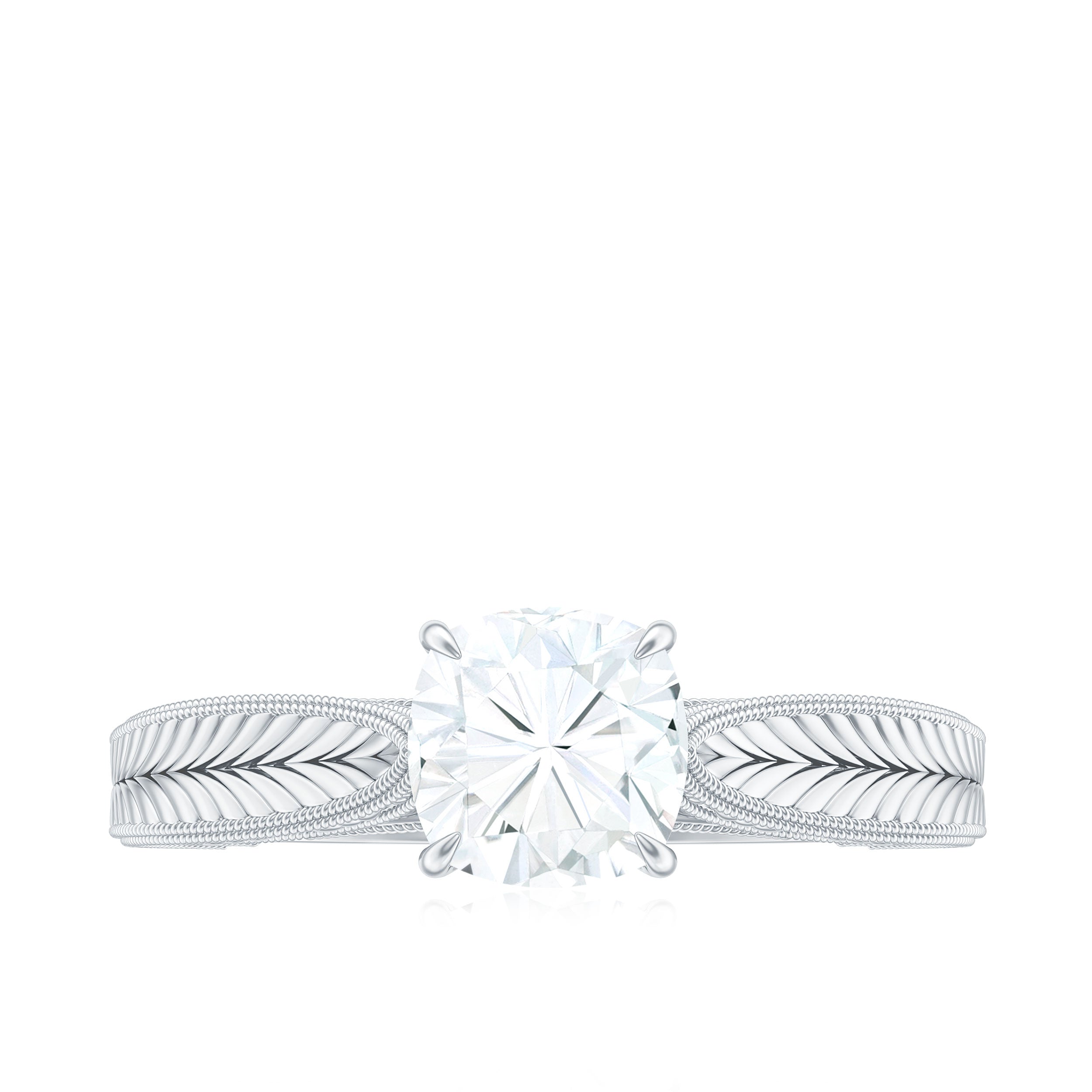 6 mm Cushion Cut Moissanite Solitaire Vintage Inspired Engagement Ring