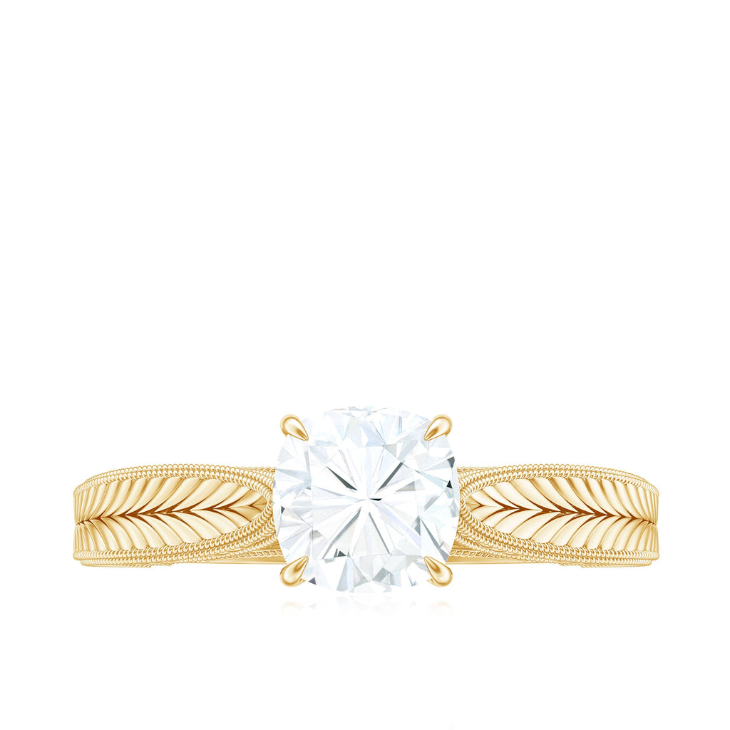 6 mm Cushion Cut Moissanite Solitaire Vintage Inspired Engagement Ring