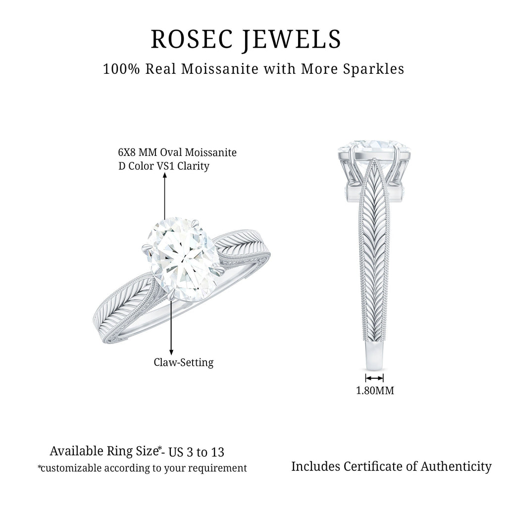 6X8mm Oval Cut Moissanite Vintage Looking Engagement Ring