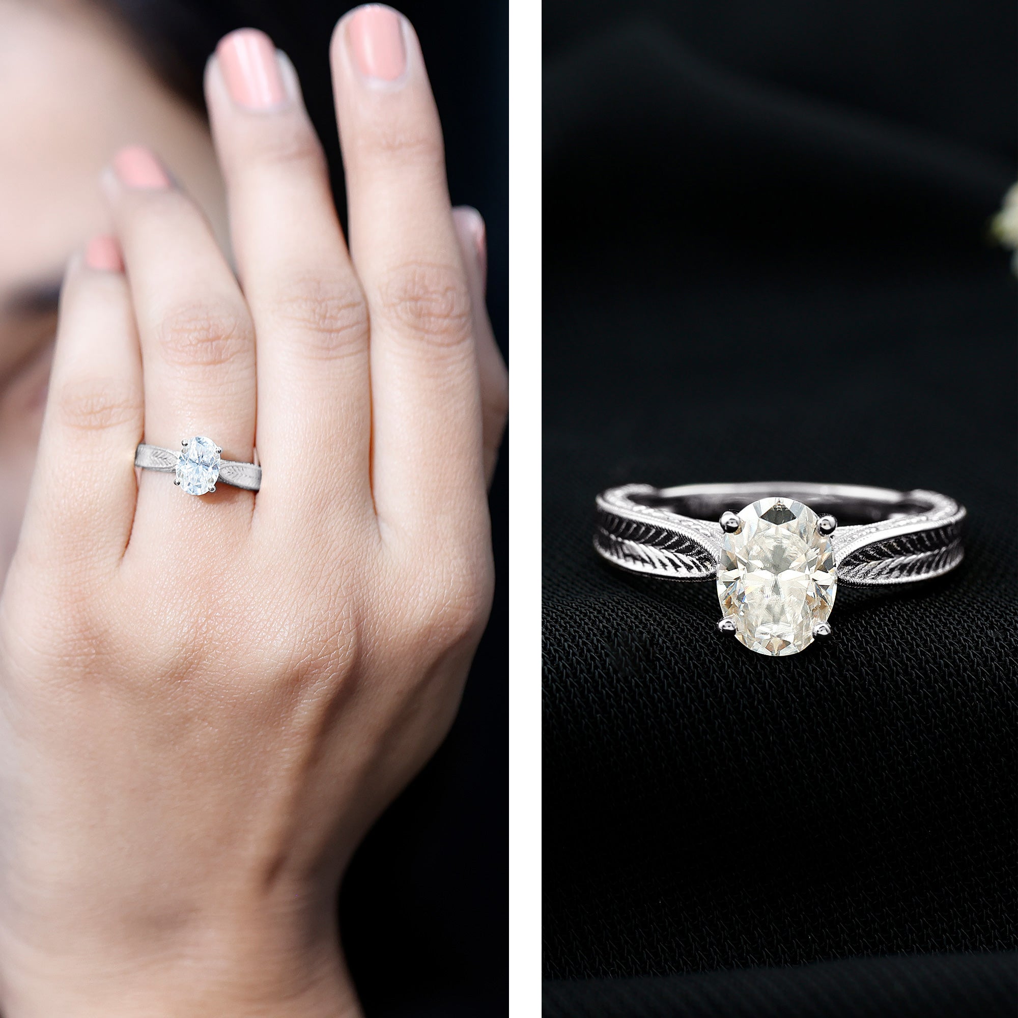6X8mm Oval Cut Moissanite Vintage Looking Engagement Ring